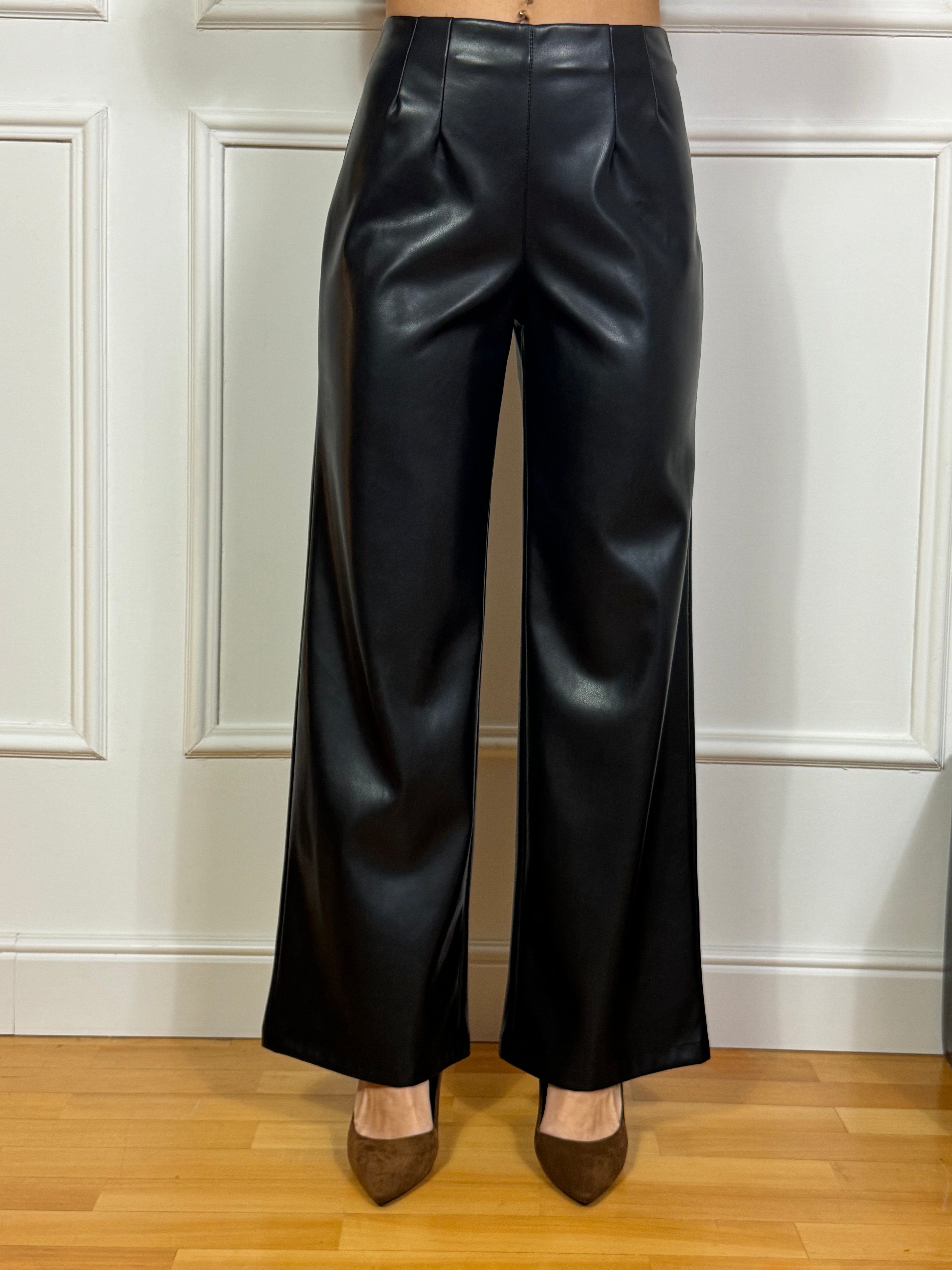 Pantalone in ecopelle WIDE LEG Tensione In LISCIO IN VITA