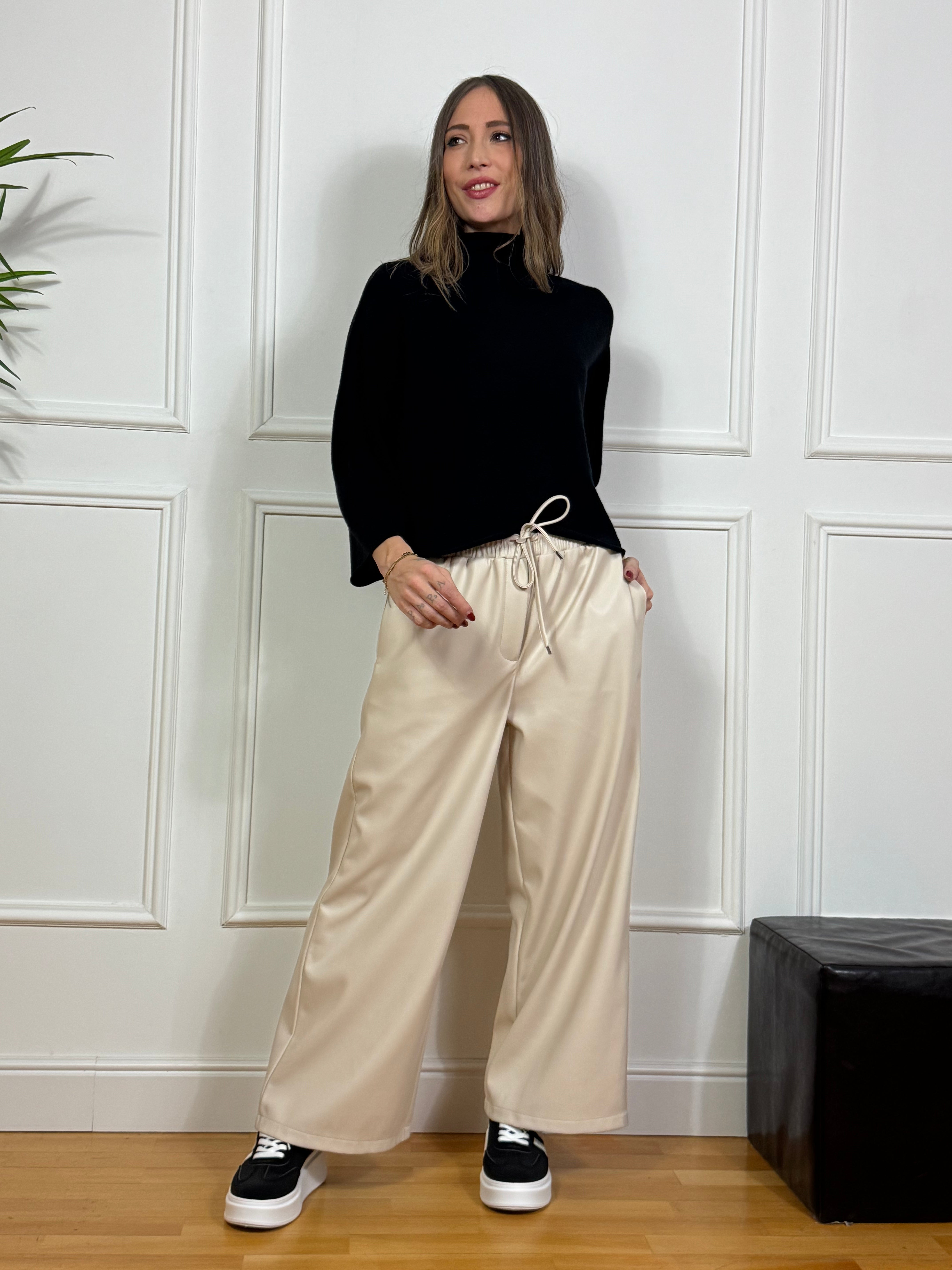 Pantalone in ecopelle PALAZZO Tensione In CON COULISSE IN VITA