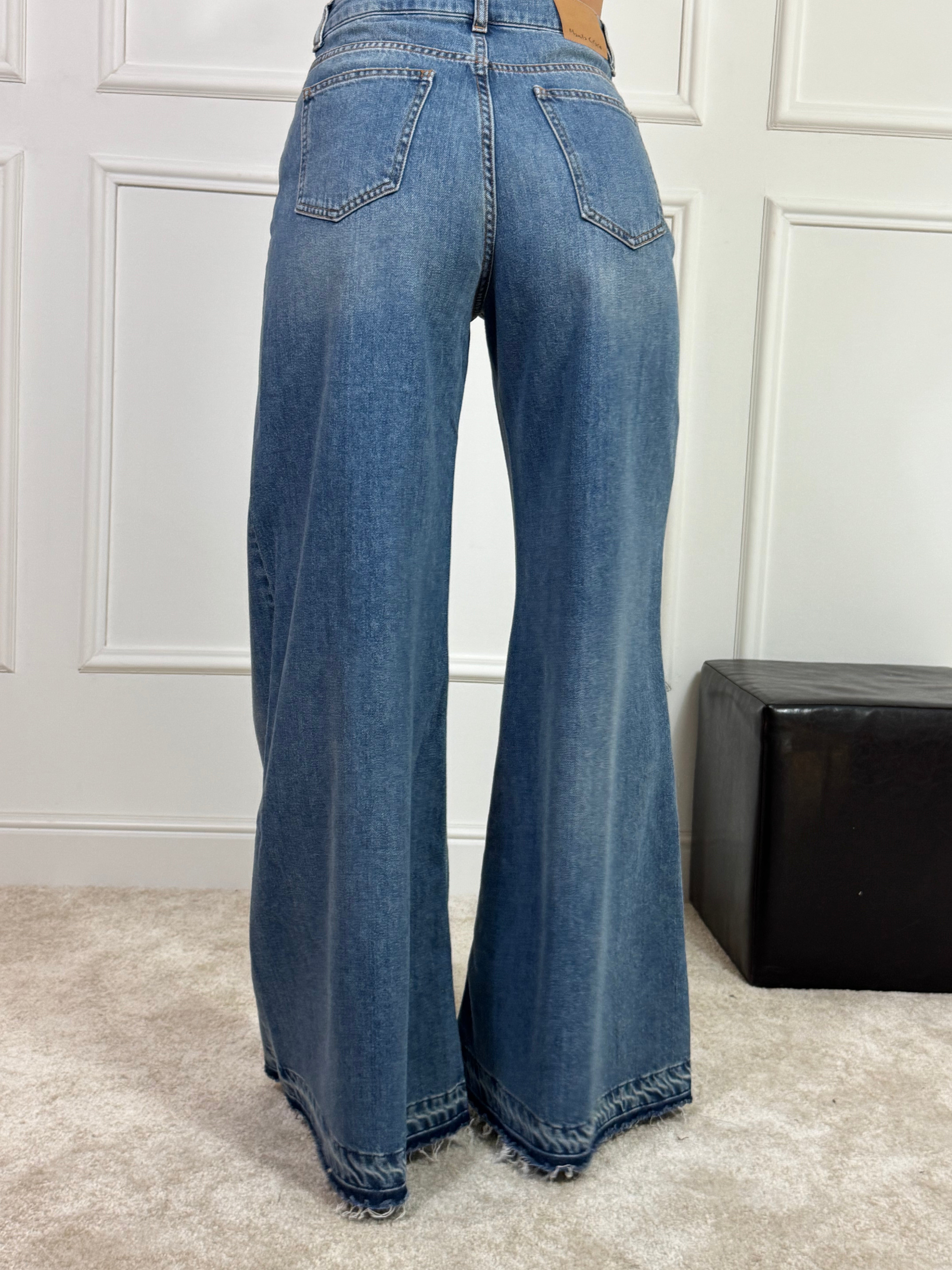 Jeans MANILA GRACE a PALAZZO con BORDINO TAGLIO VIVO SCURO- lavaggio SAND WASH