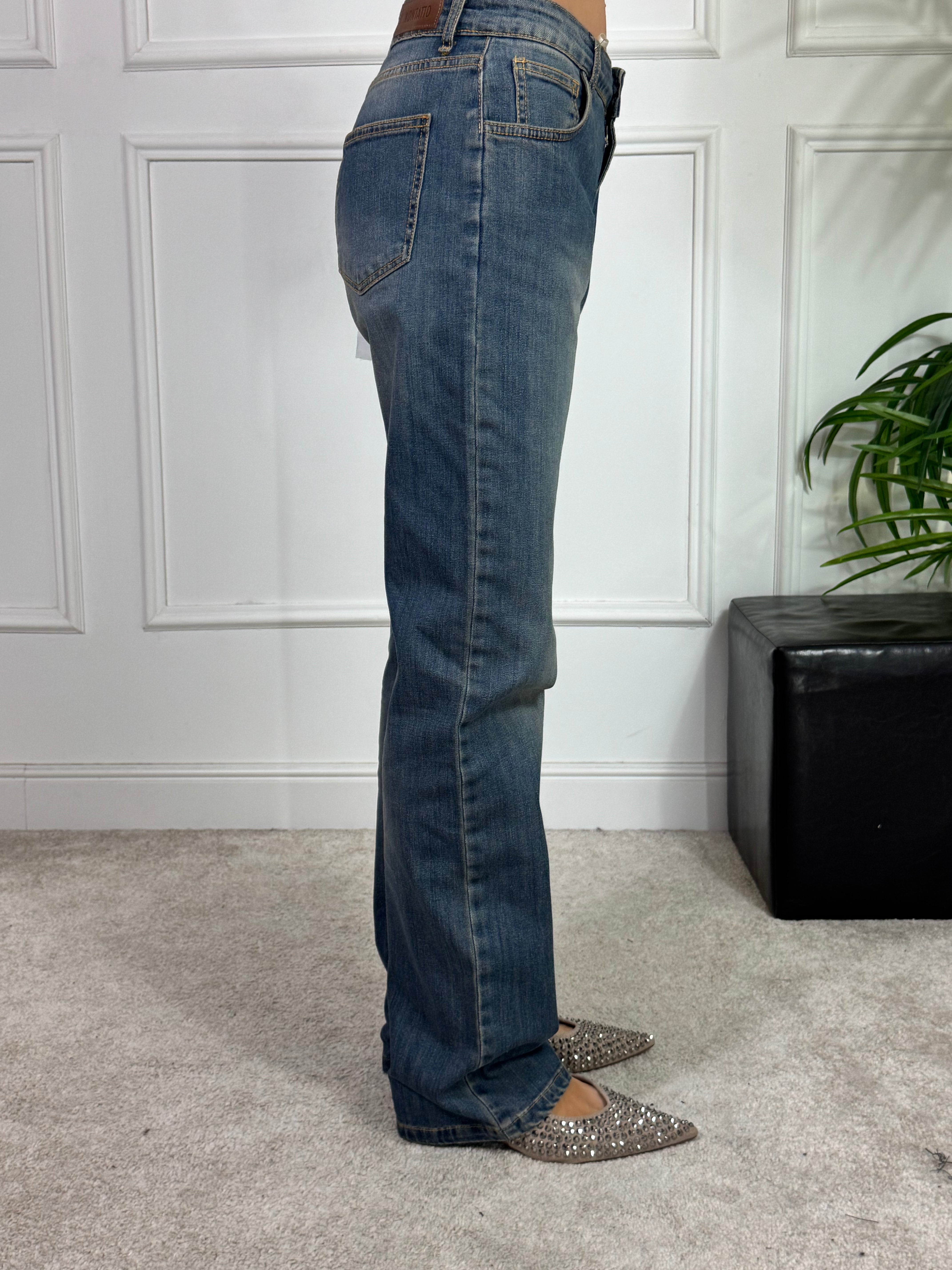 Jeans Kontatto TOSCA VITA BASSA STRAIGHT - lavaggio STONE SABBIATO