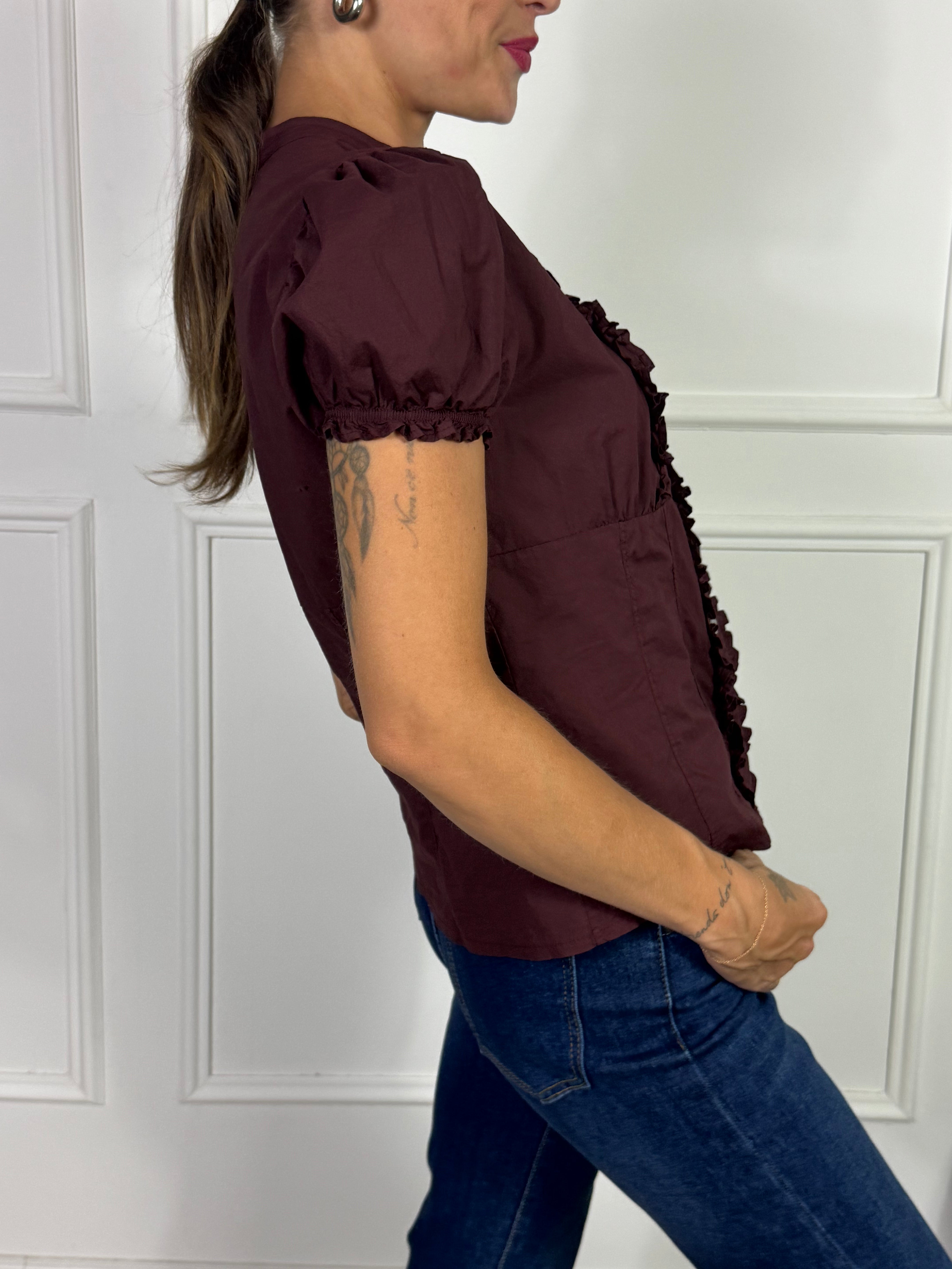 Camicia in cotone MANICA CORTA Victoria ILMH RICAMO ROUCHES