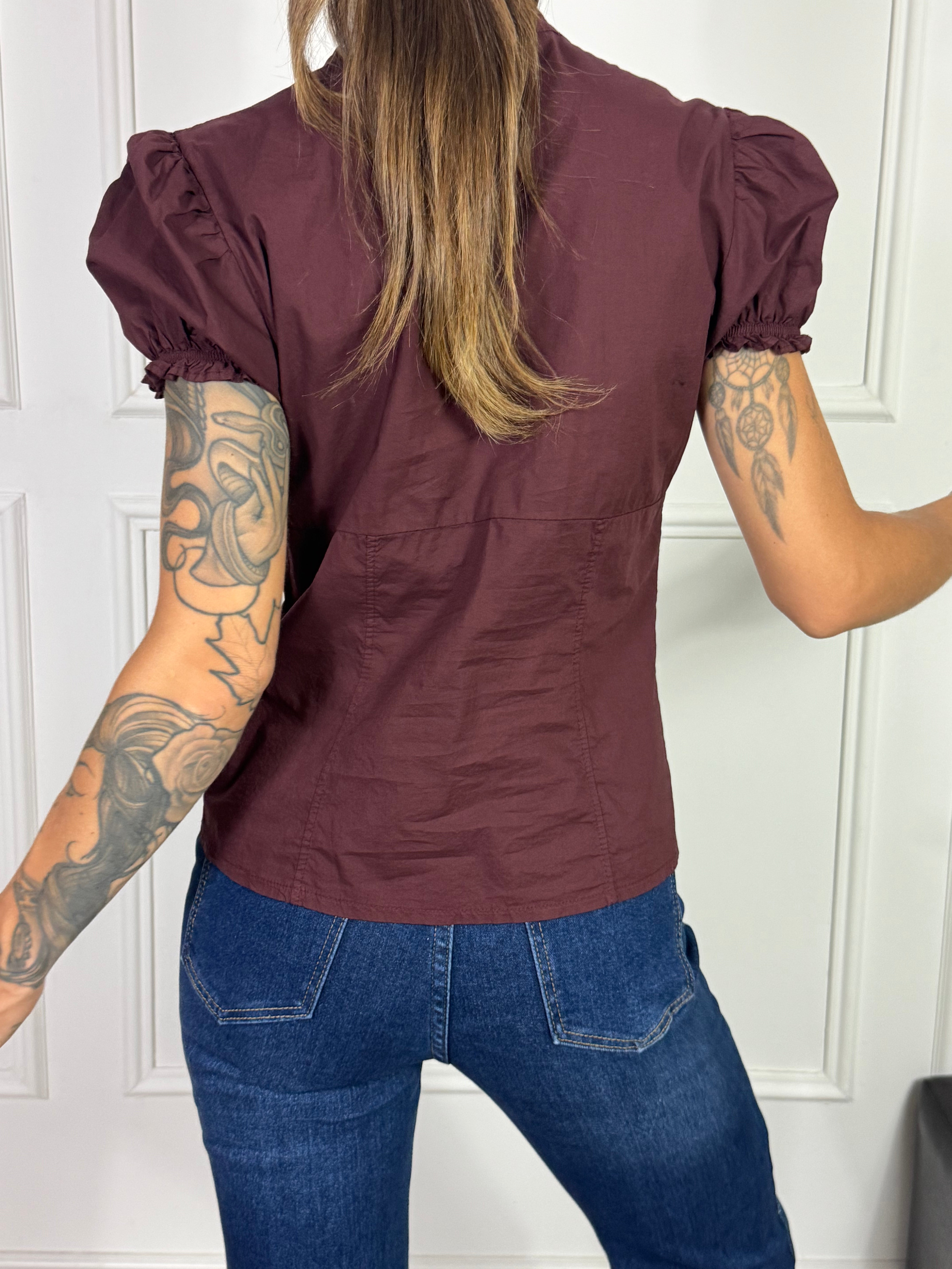 Camicia in cotone MANICA CORTA Victoria ILMH RICAMO ROUCHES