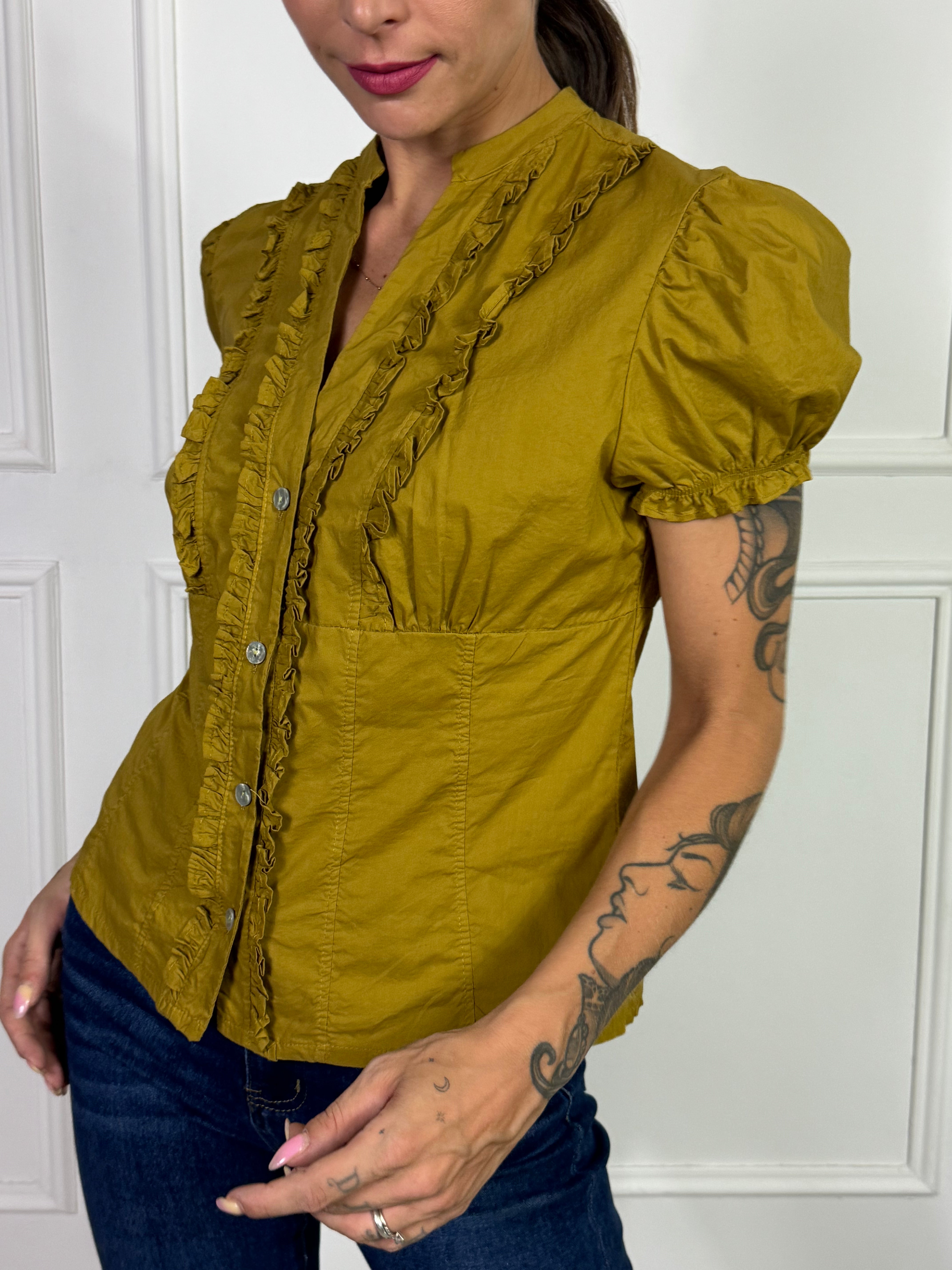 Camicia in cotone MANICA CORTA Victoria ILMH RICAMO ROUCHES