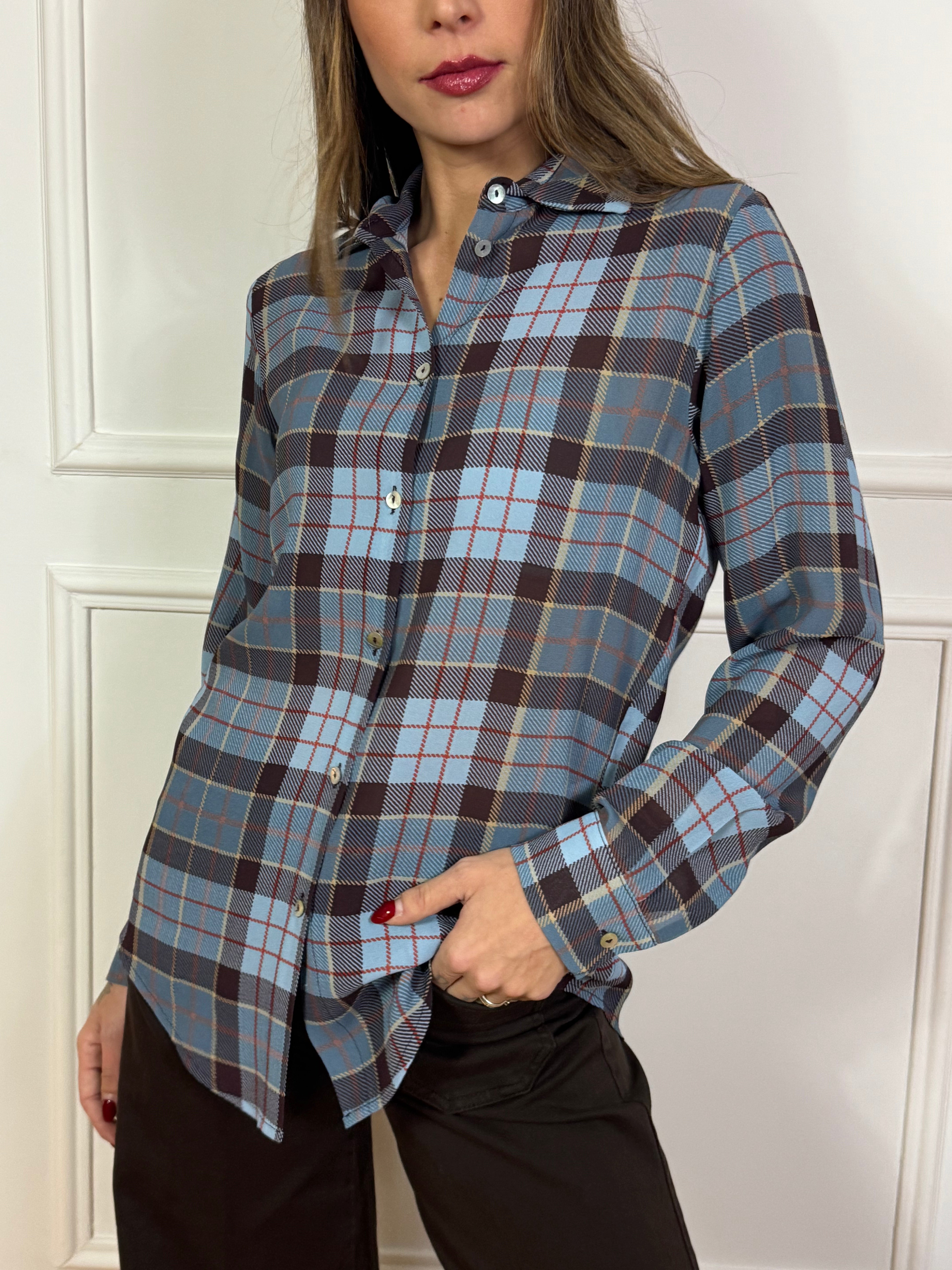 Camicia scozzese in viscosa Tensione In AZZURRO