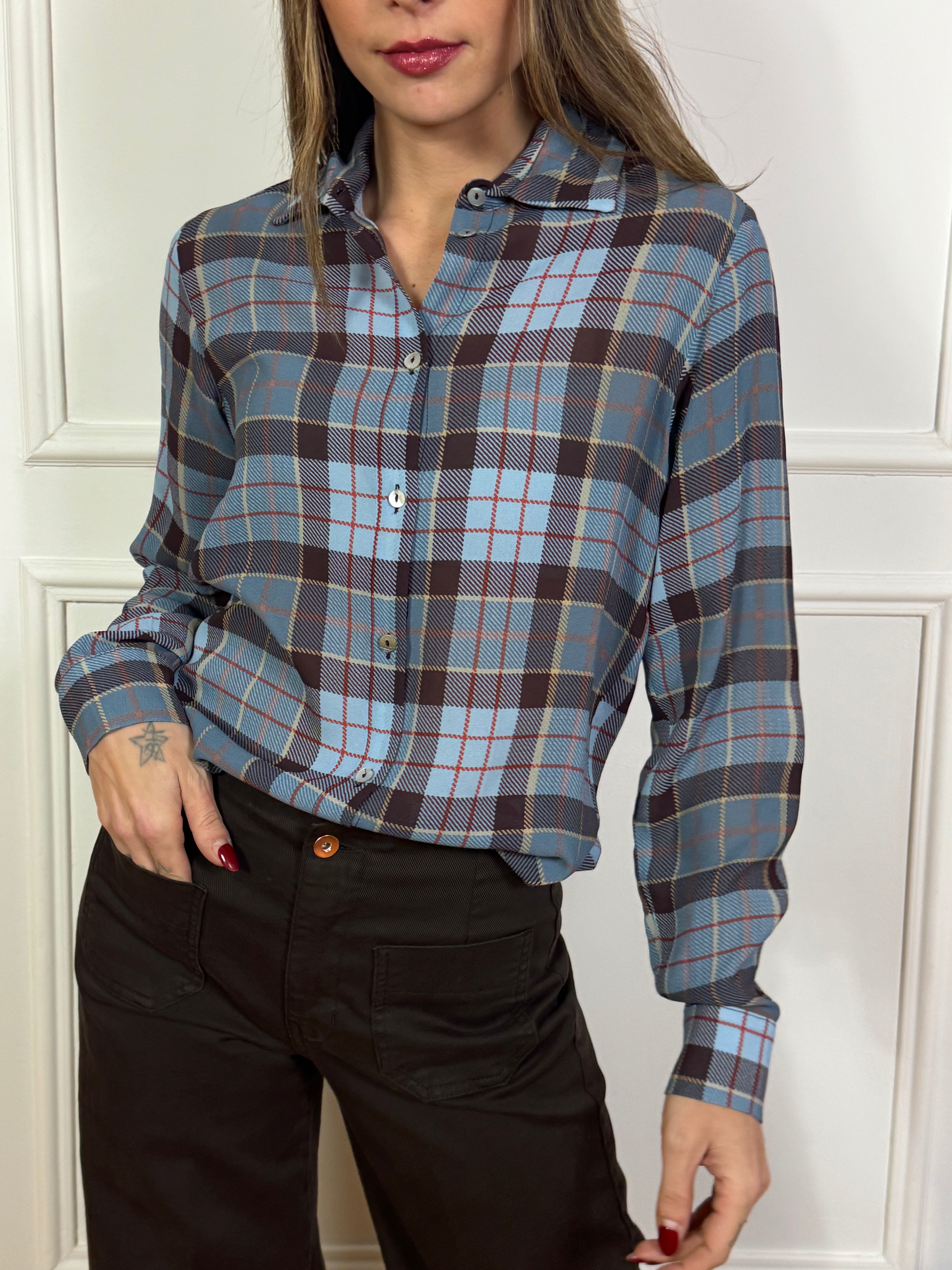 Camicia scozzese in viscosa Tensione In AZZURRO