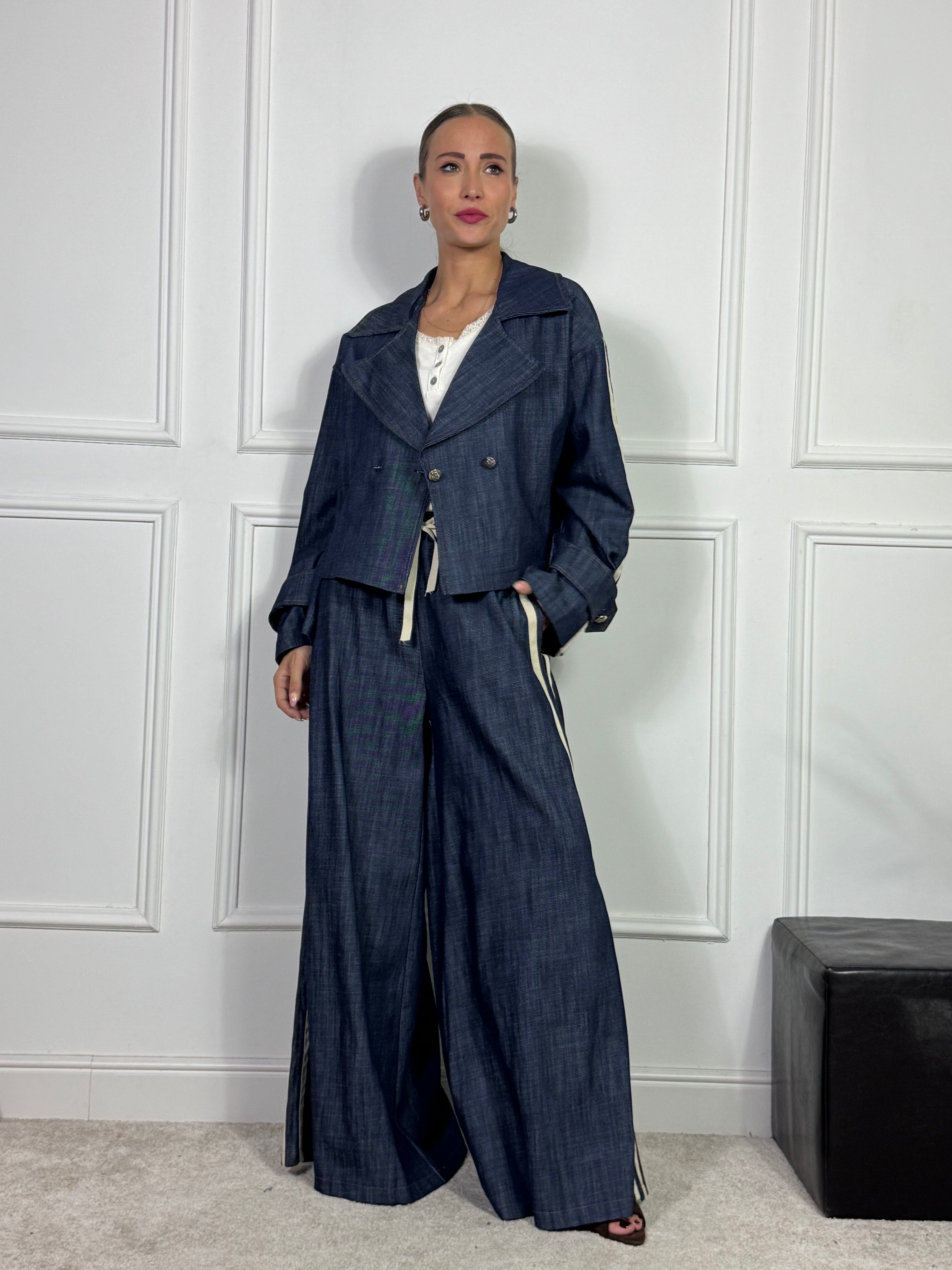 GIACCA SCATOLETTA DENIM SCURO Victoria ILMH BANDE LATERALI