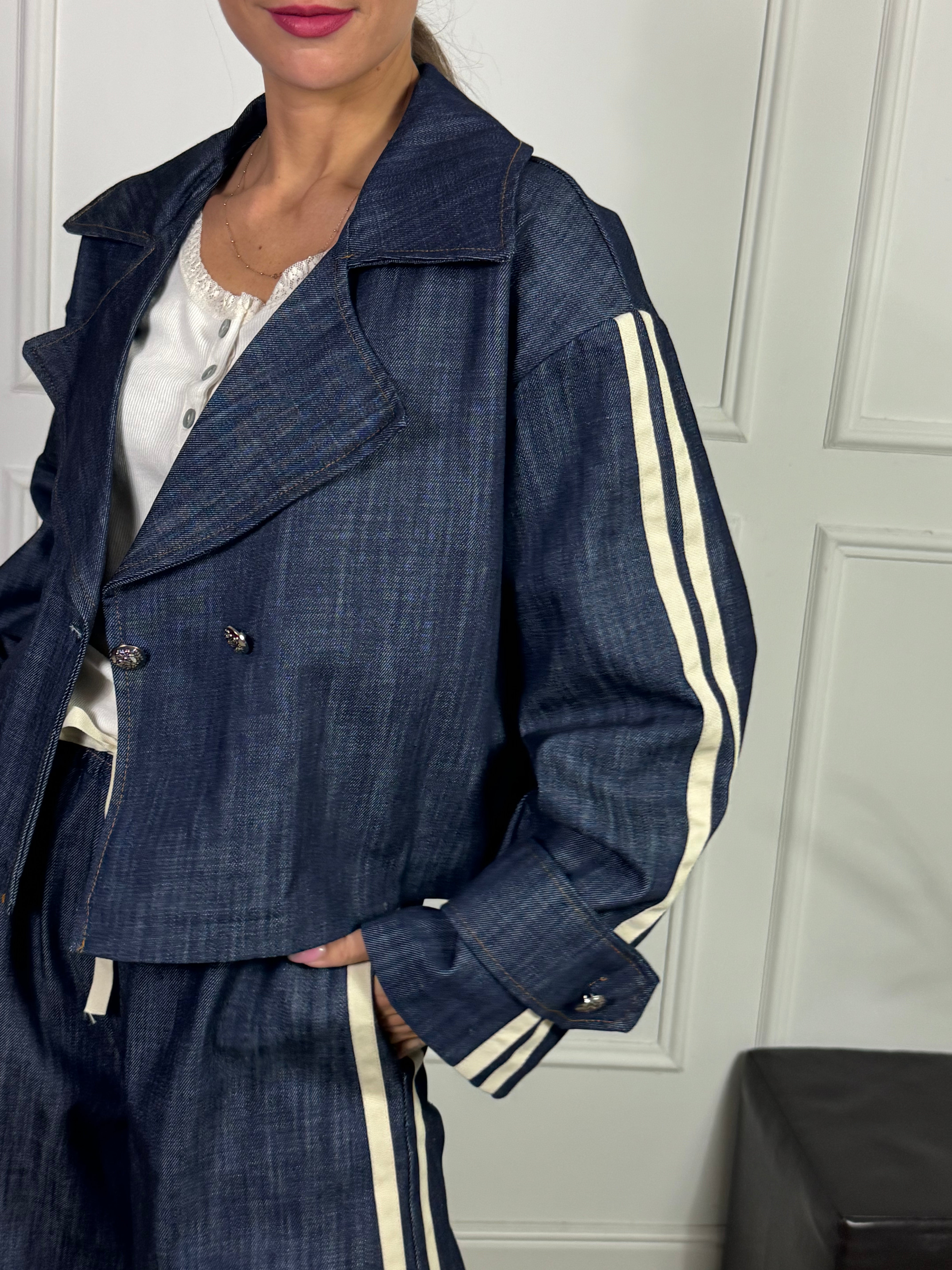 GIACCA SCATOLETTA DENIM SCURO Victoria ILMH BANDE LATERALI