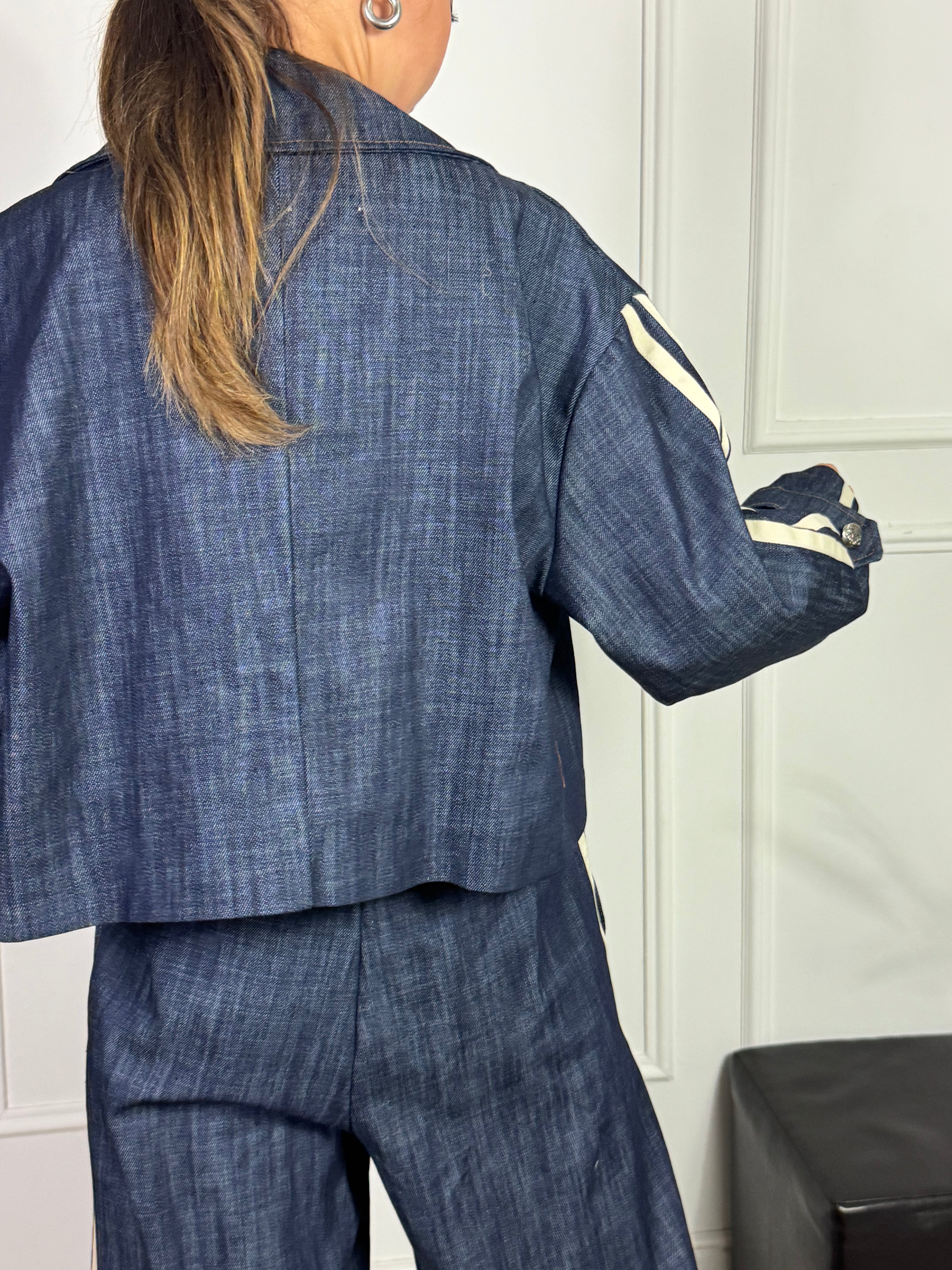 GIACCA SCATOLETTA DENIM SCURO Victoria ILMH BANDE LATERALI