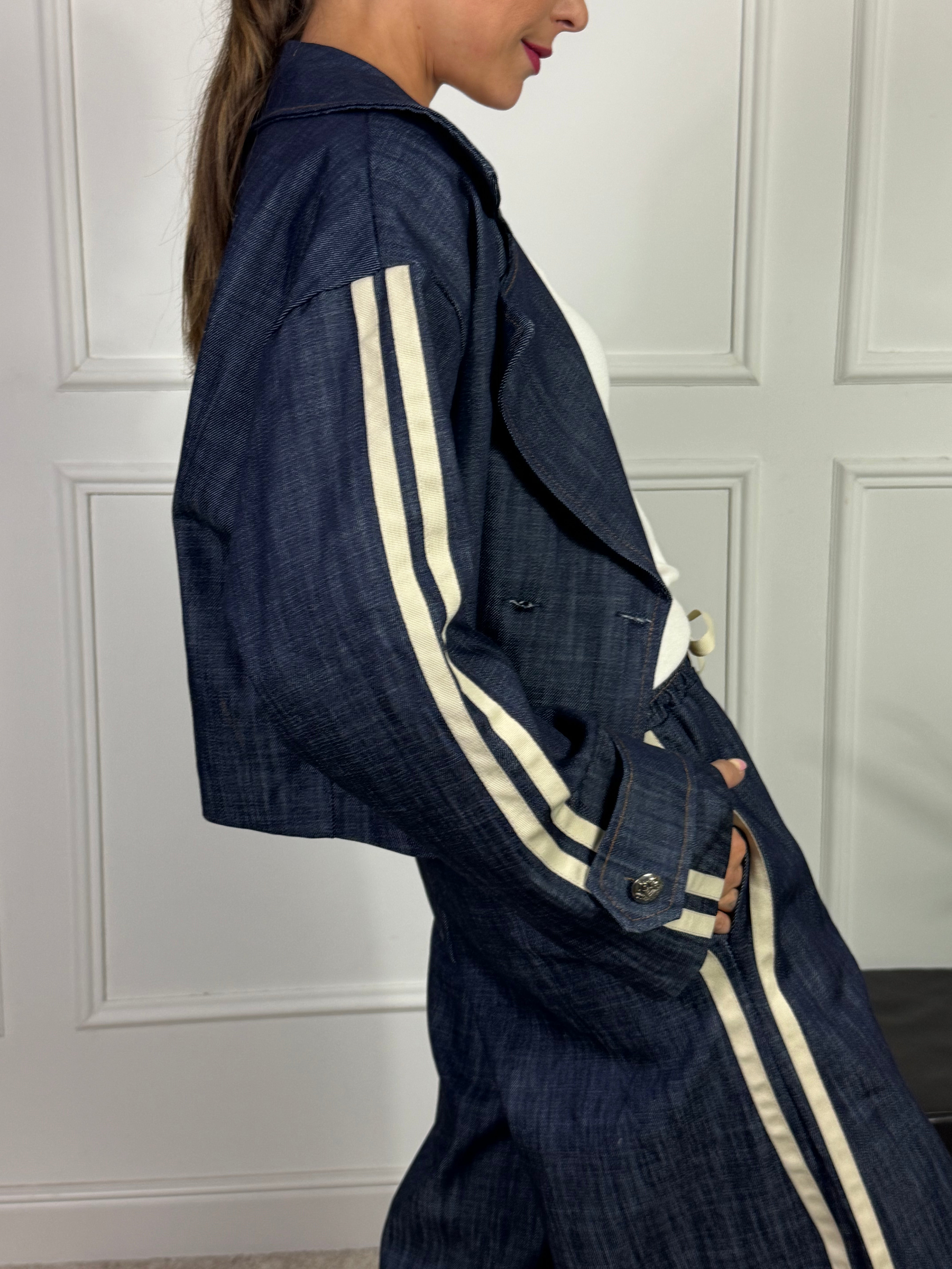 GIACCA SCATOLETTA DENIM SCURO Victoria ILMH BANDE LATERALI