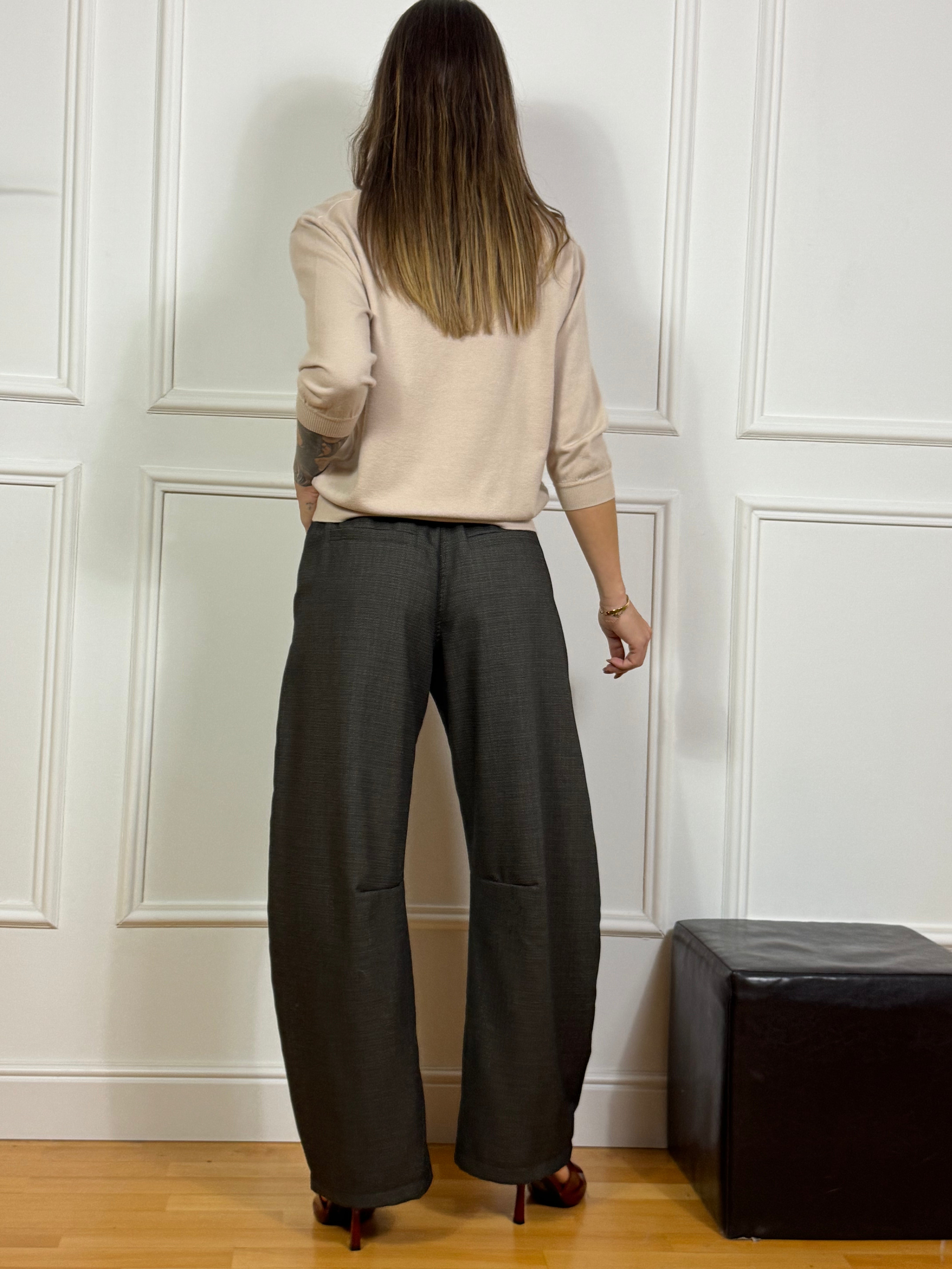 Pantalone a carota Tensione In con cintura tessuto moro melange