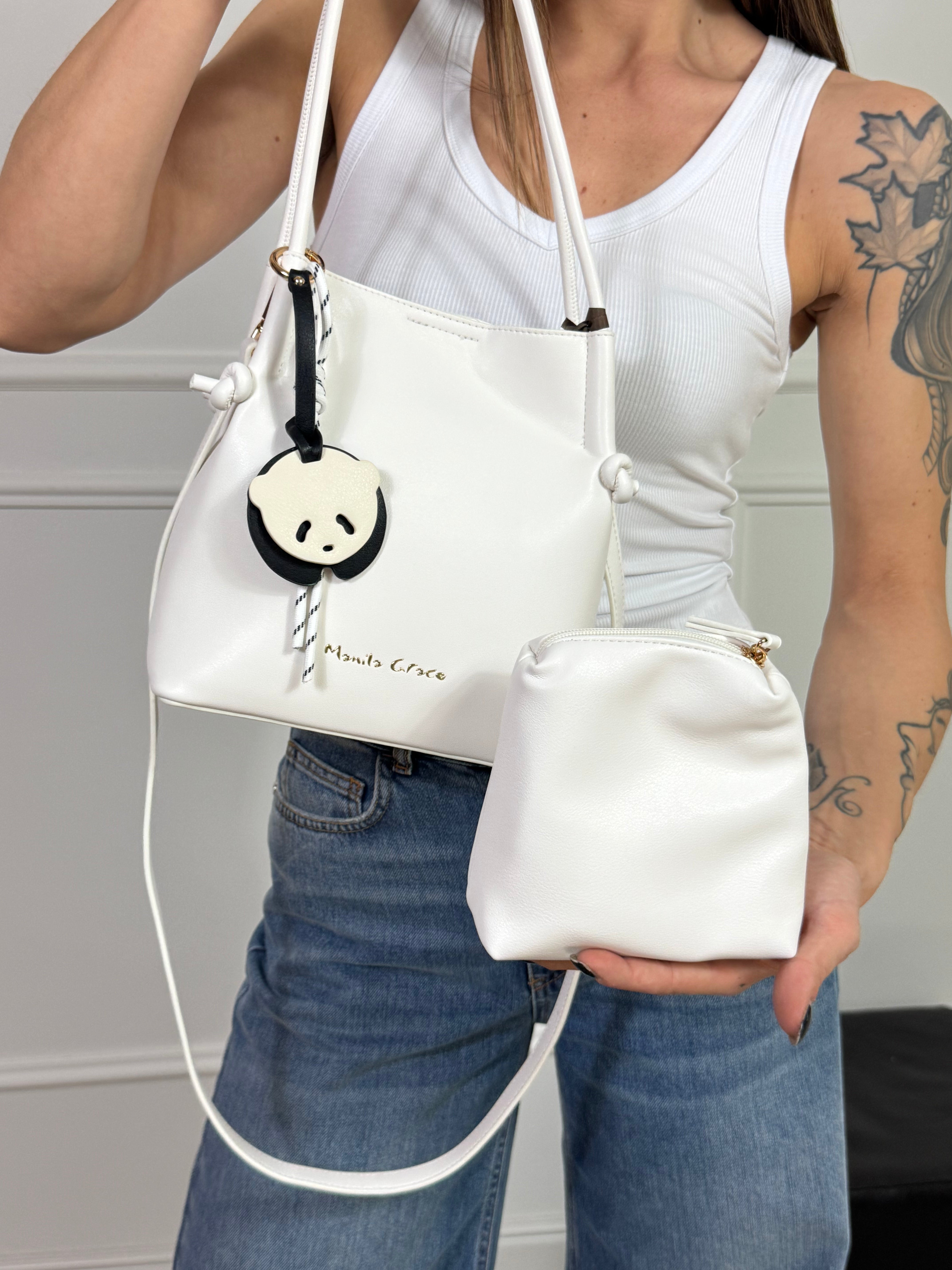 Borsa Manila Grace TOTE BAG PICCOLA ECOPELLE LISCIA CHARM PANDA - ART. B806EU
