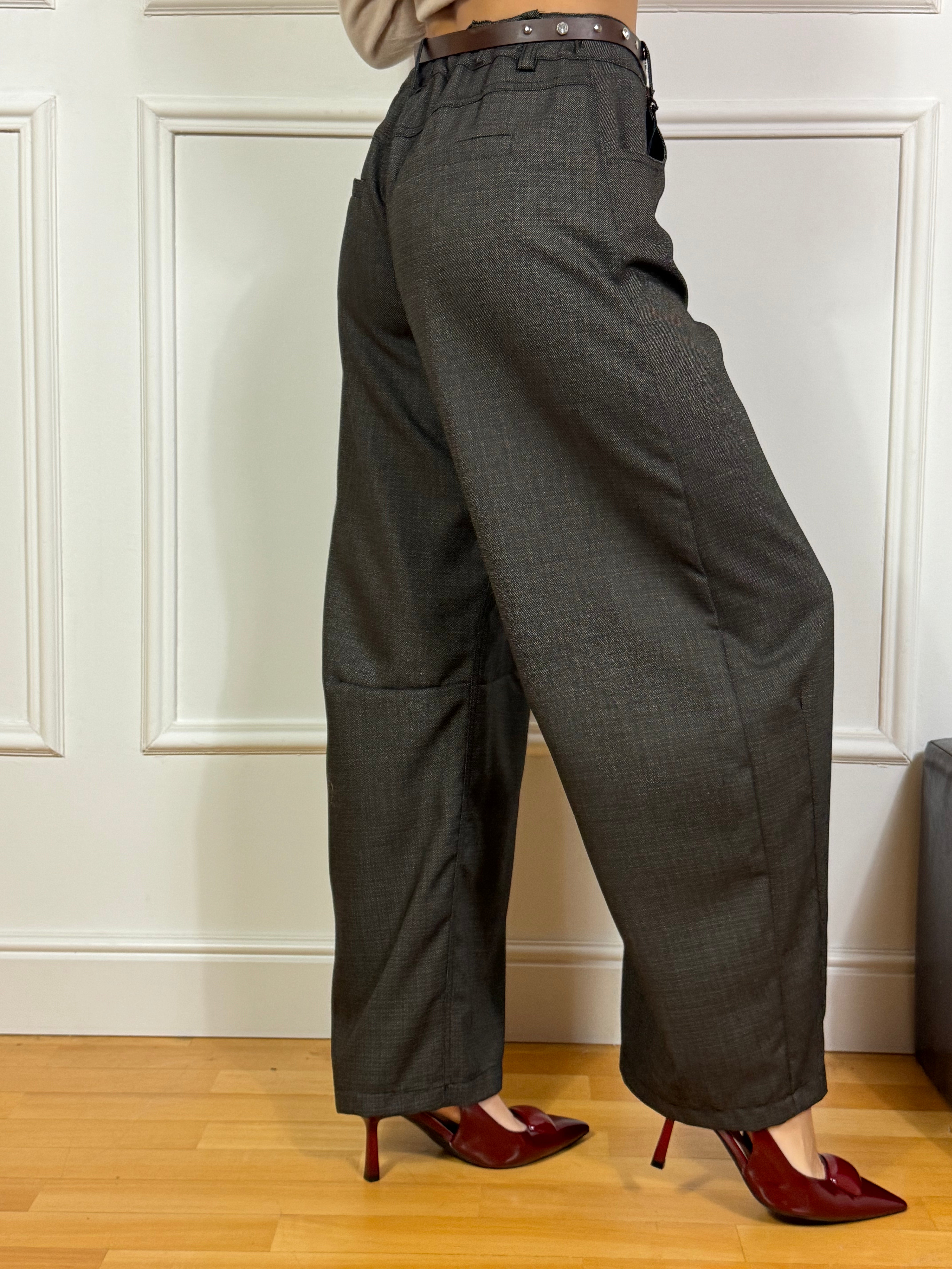 Pantalone a carota Tensione In con cintura tessuto moro melange