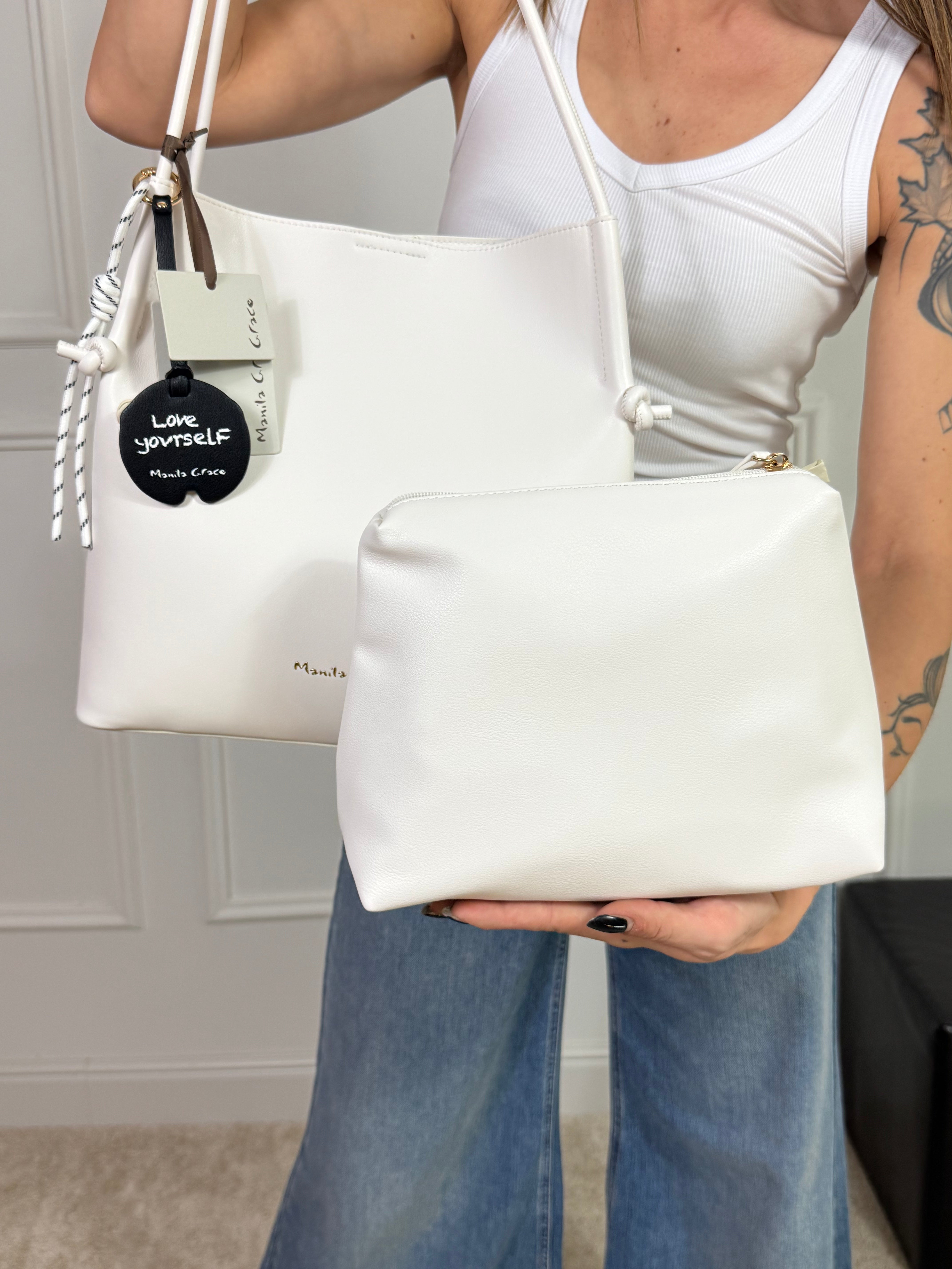 Borsa Manila Grace TOTE BAG ECOPELLE LISCIA CHARM PANDA - ART. B805EU