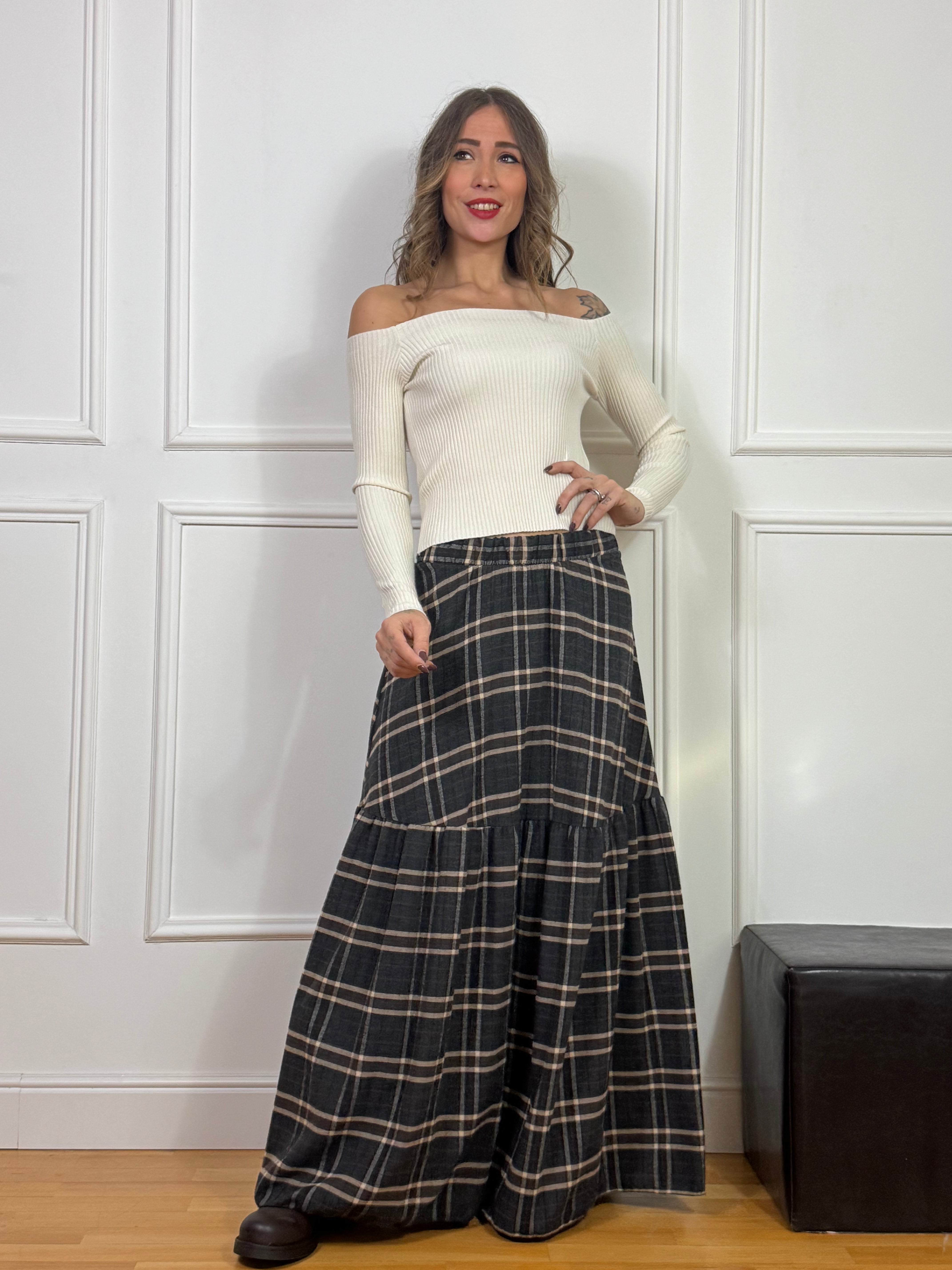 Gonna LUNGA Susy Mix CON BALZA fantasia SCOZZESE BLU-MORO