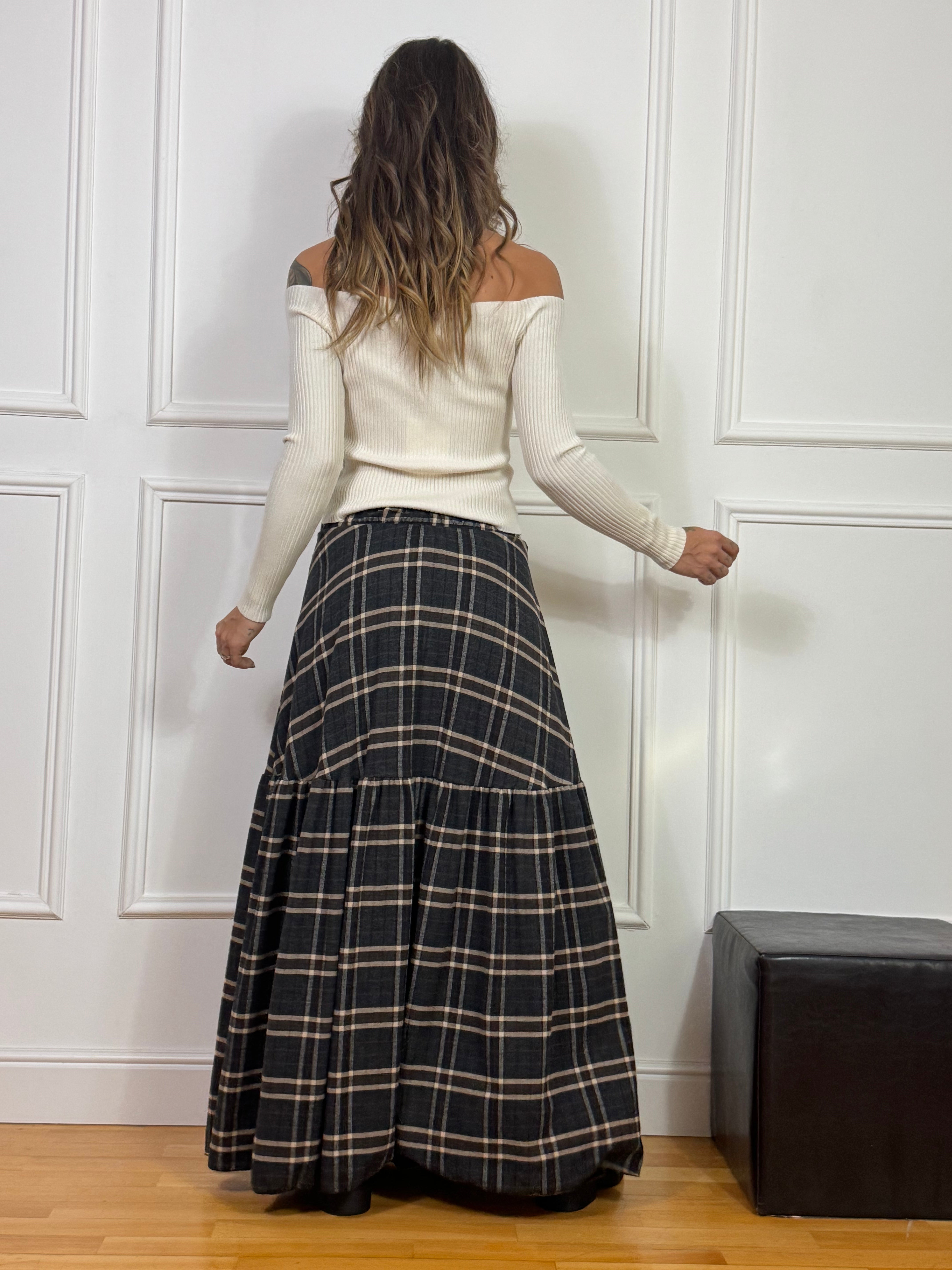 Gonna LUNGA Susy Mix CON BALZA fantasia SCOZZESE BLU-MORO