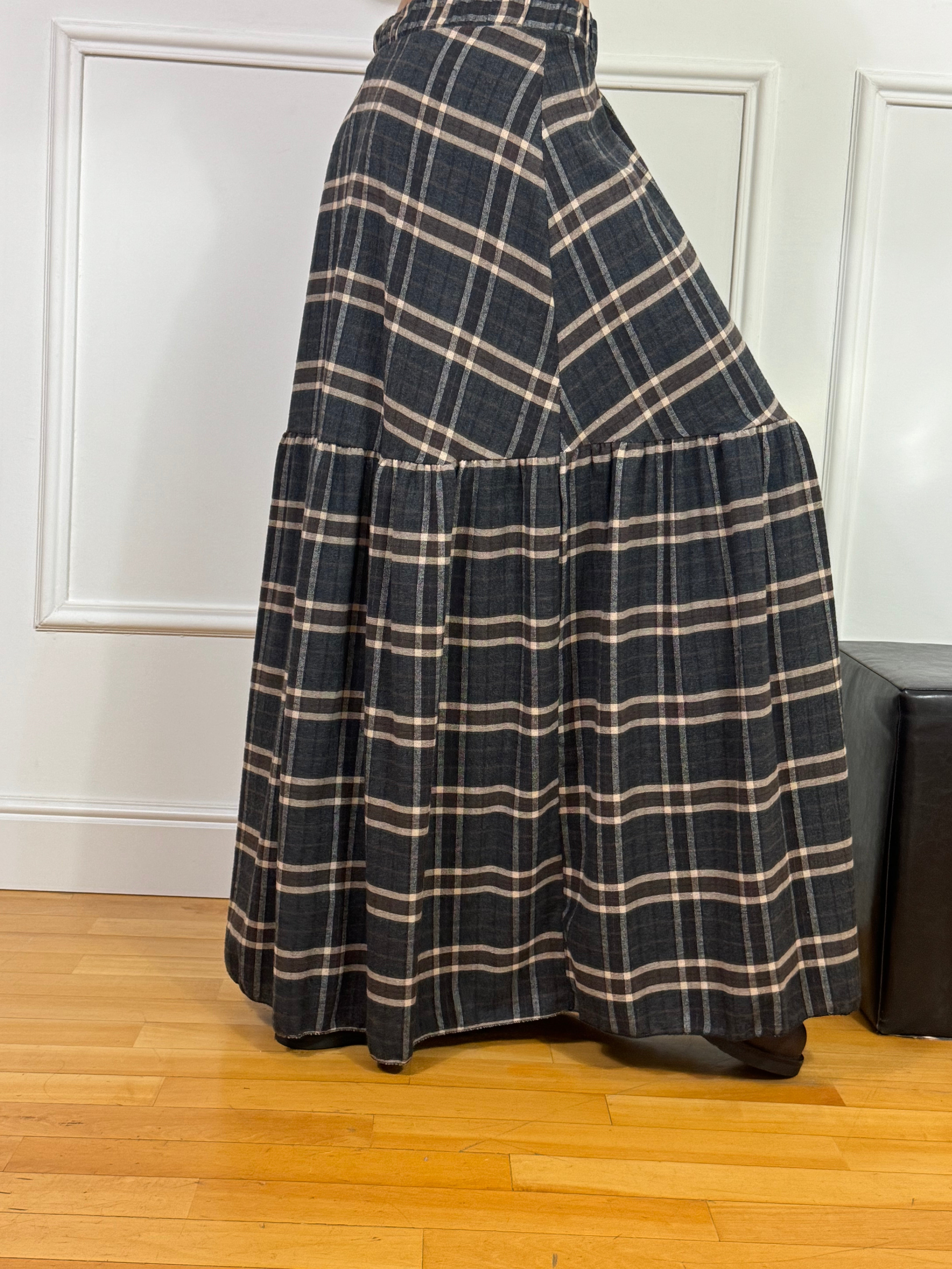 Gonna LUNGA Susy Mix CON BALZA fantasia SCOZZESE BLU-MORO