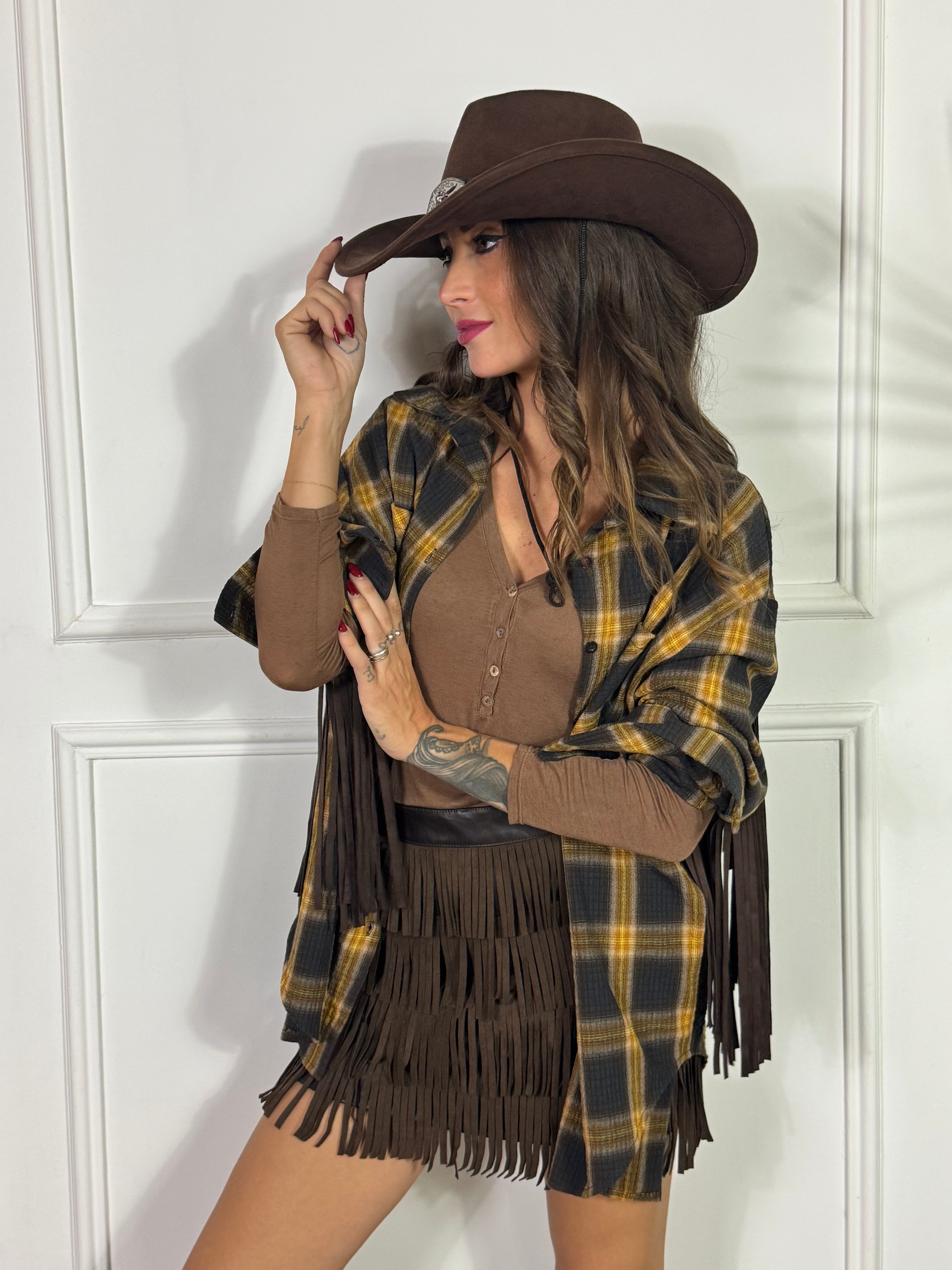 Cappello texano scamosciato MORO fibbia applicazioni buffalo