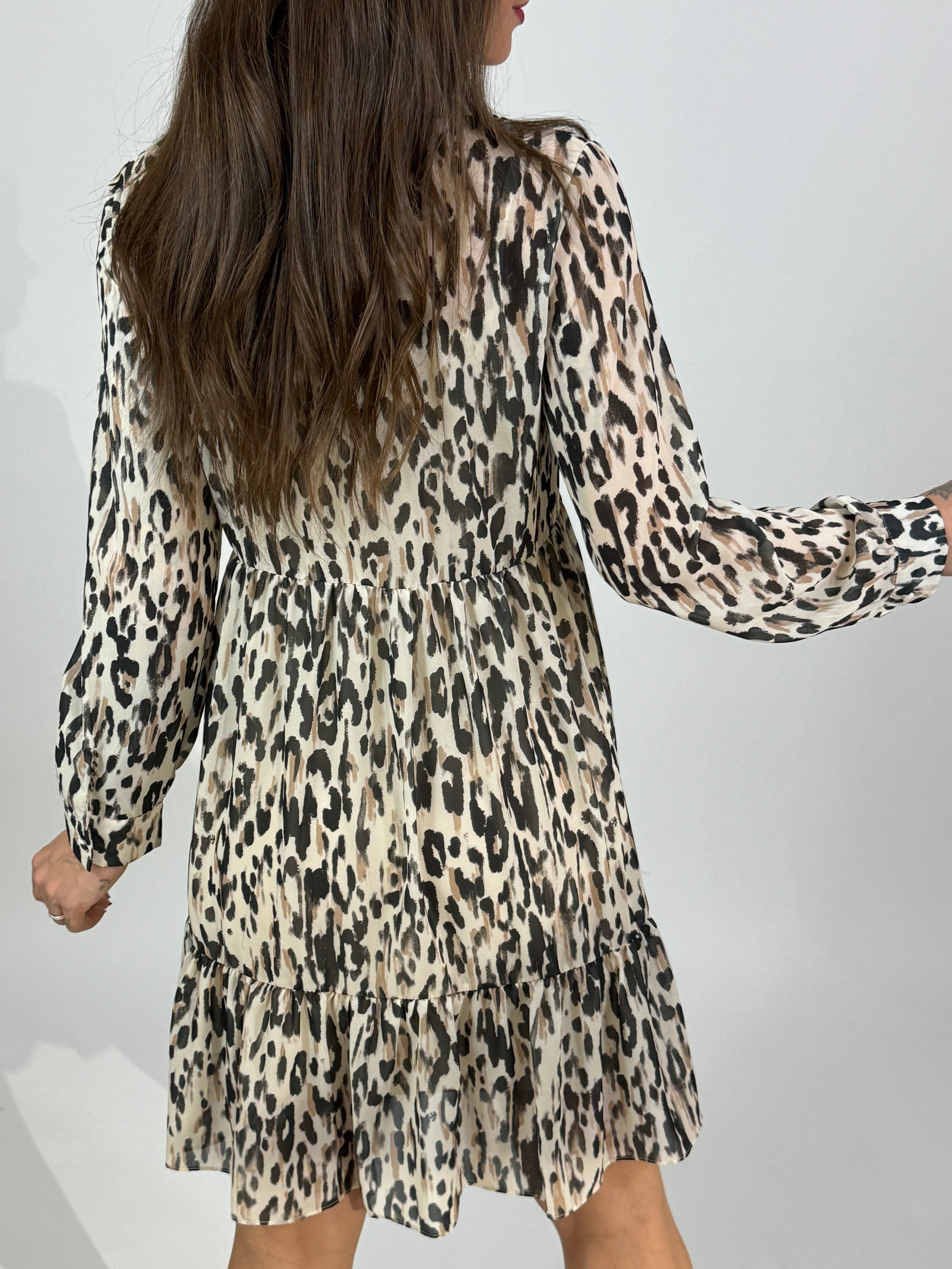 Abito chemisier Susy Mix fantasia leopardata con volant in fondo