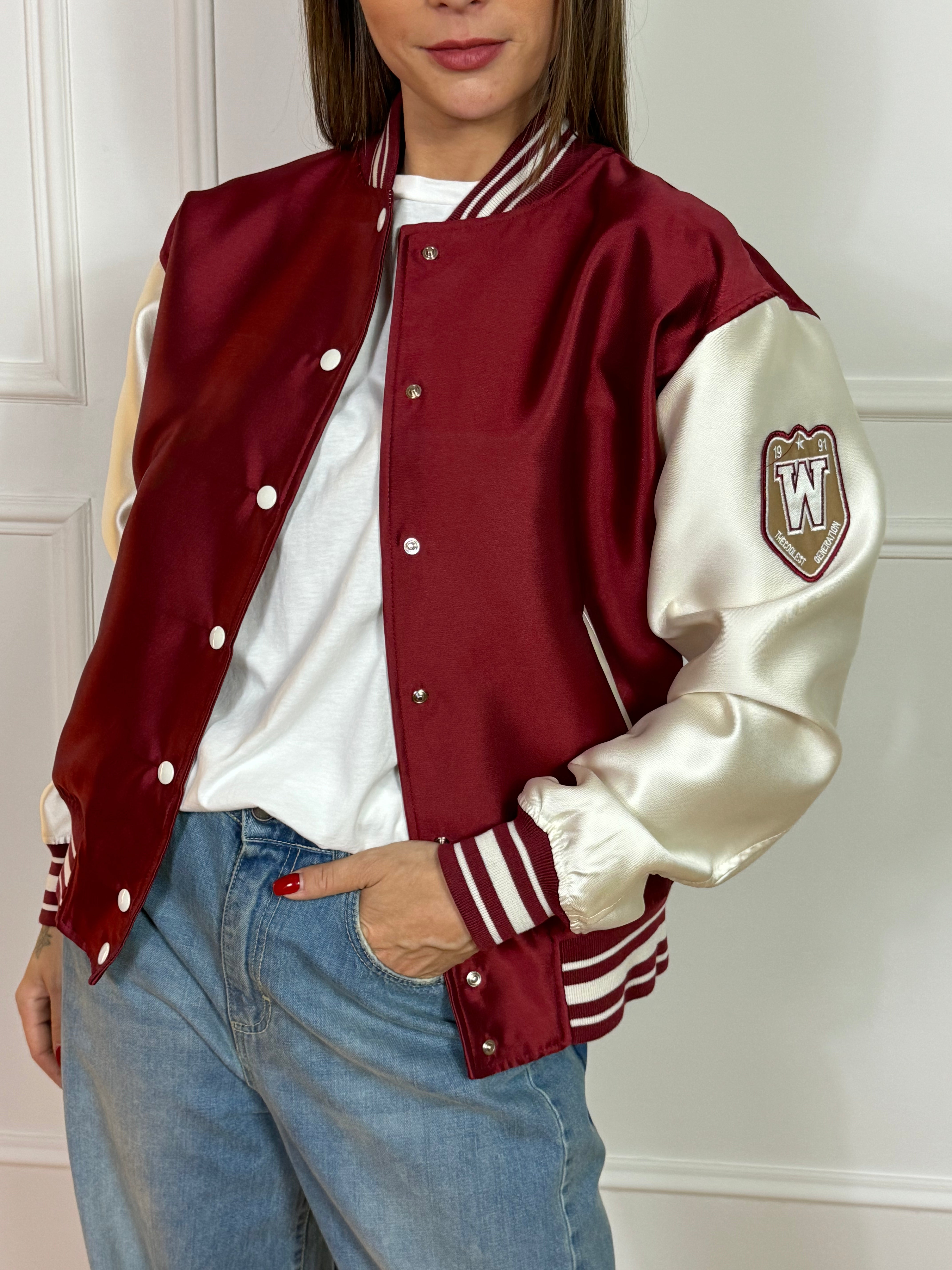 Giacca bomber in misto acetato Tensione In college con patch 23