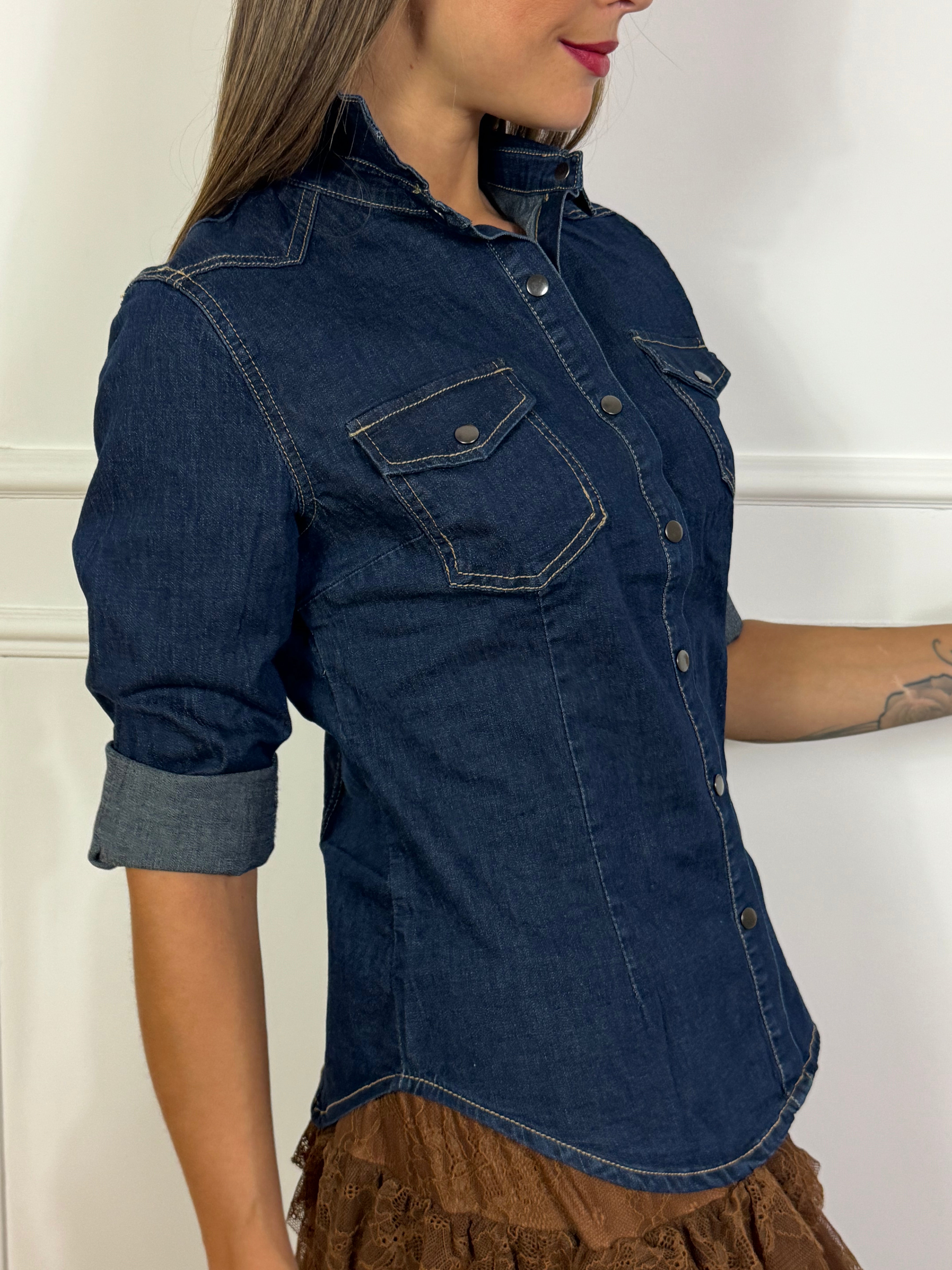 Camicia di jeans elasticizzato Victoria ILMH TASCHINI SEMPLICI