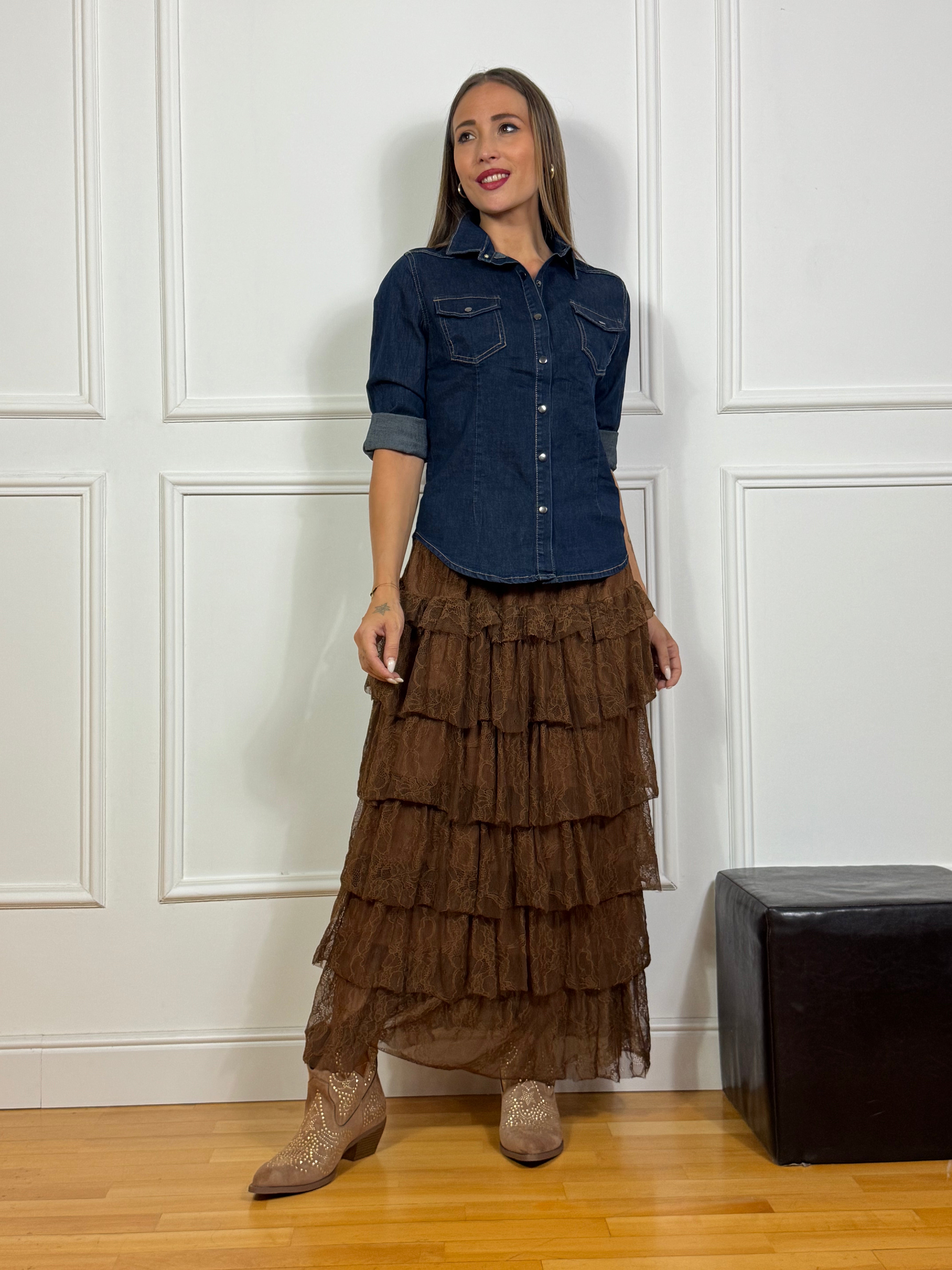 Camicia di jeans elasticizzato Victoria ILMH TASCHINI SEMPLICI