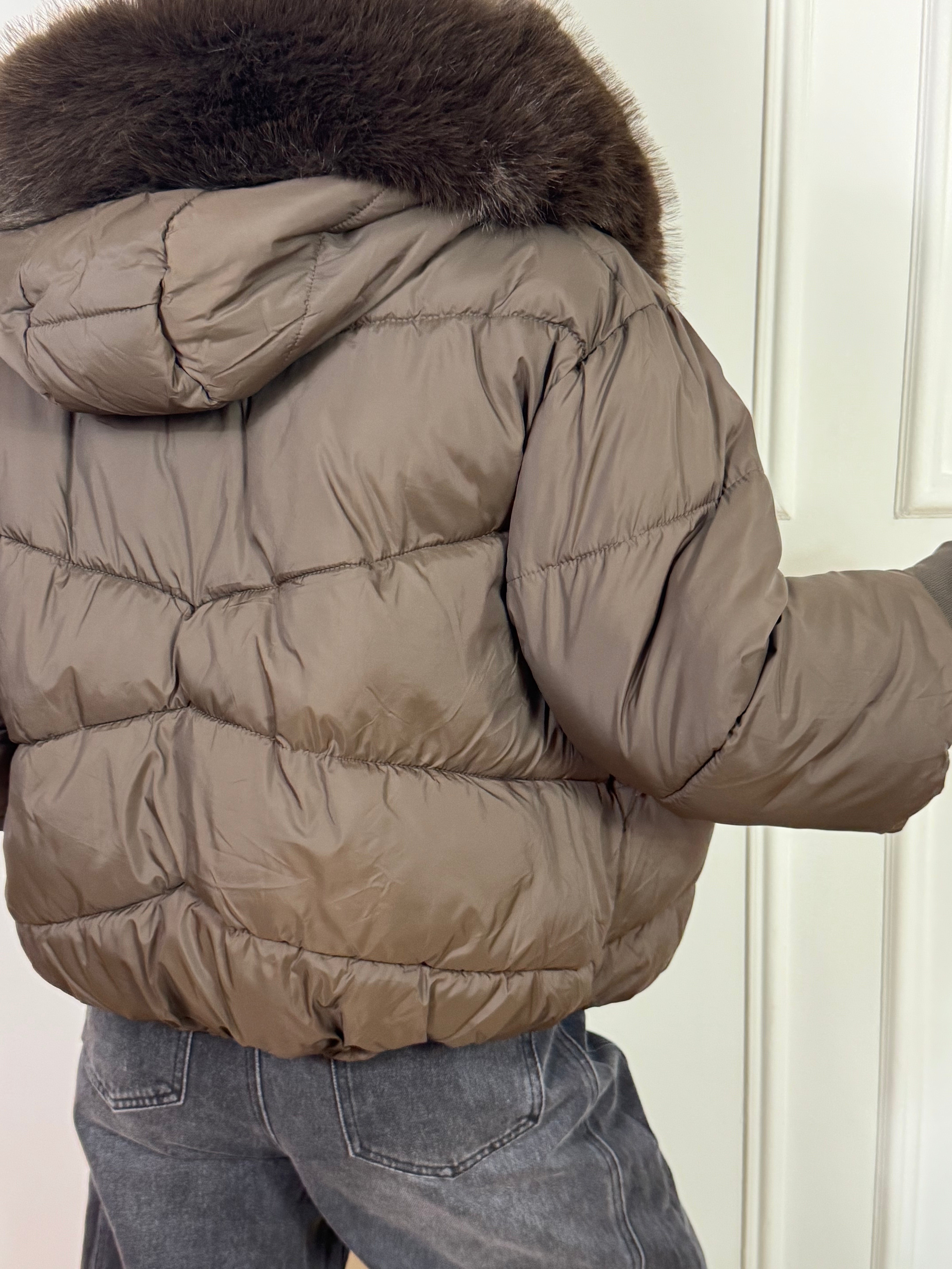 Giacca piumino bomber con cappuccio SUSY MIX con inserto ecopelliccia removibile