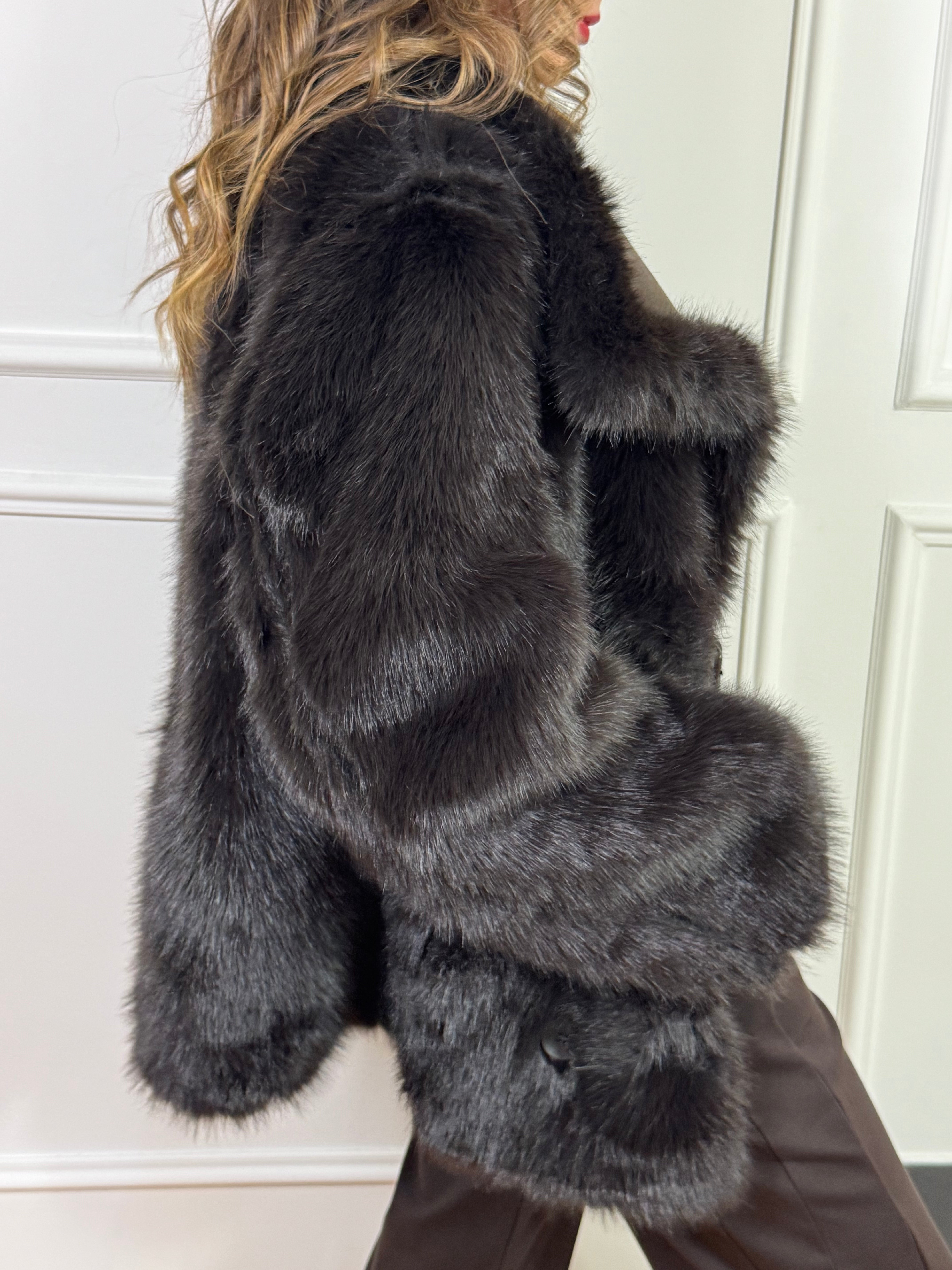 Giacca cappotto corto doppiopetto SUSY MIX REVERSIBILE ECOMONTONE - ECOPELLICCIA