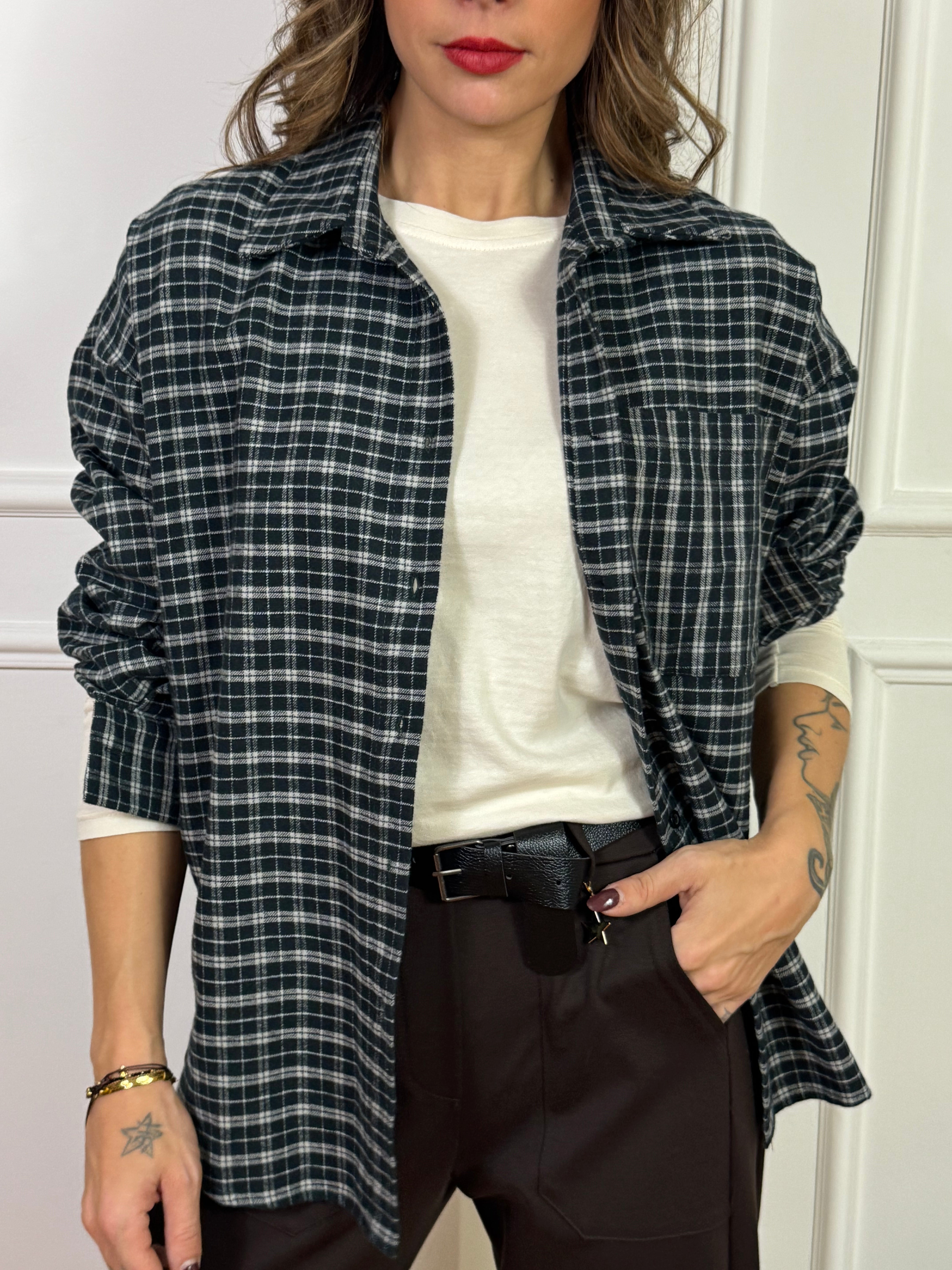 Camicia in flanella leggera SUSY MIX scozzese con taschino