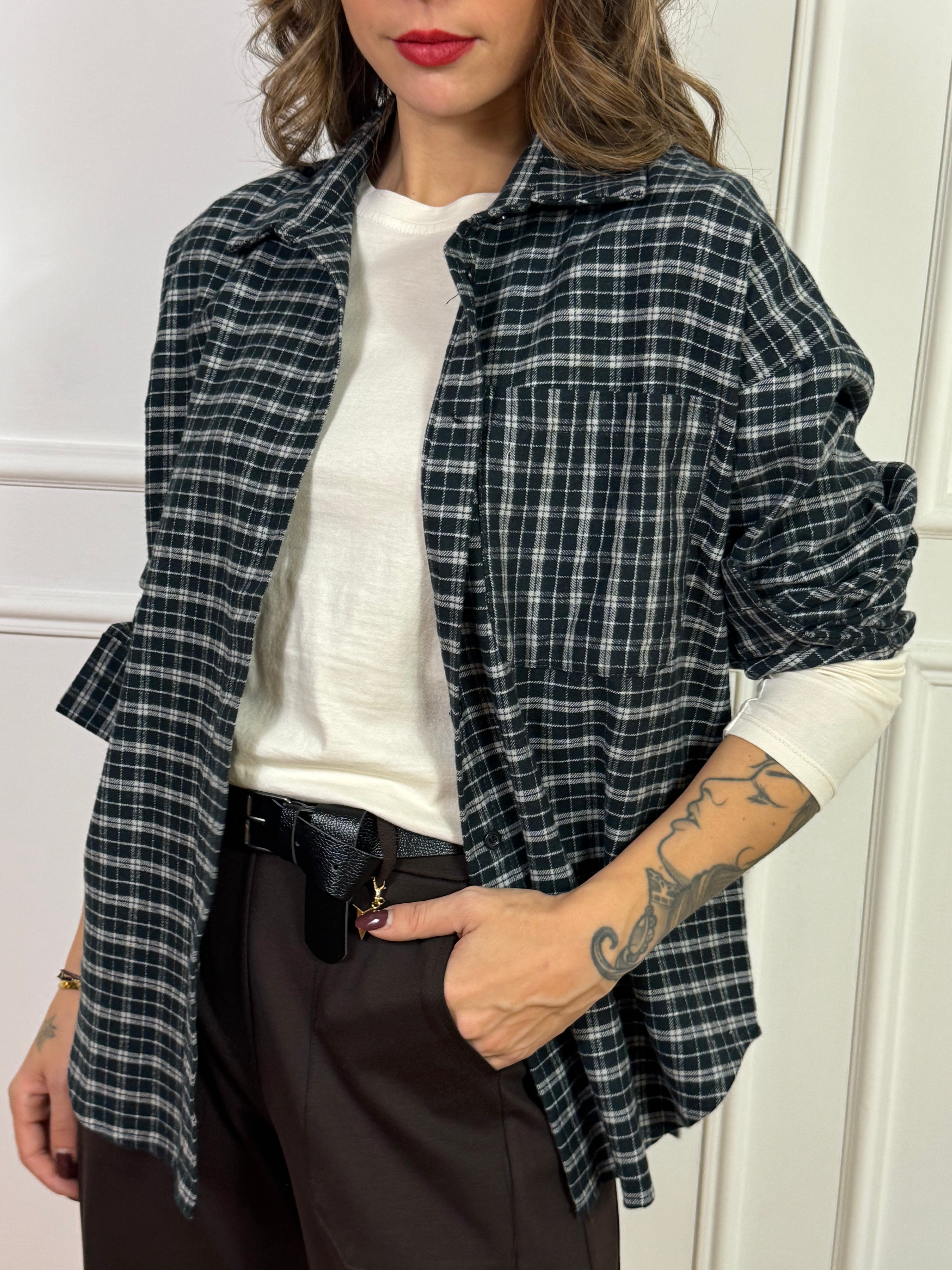 Camicia in flanella leggera SUSY MIX scozzese con taschino