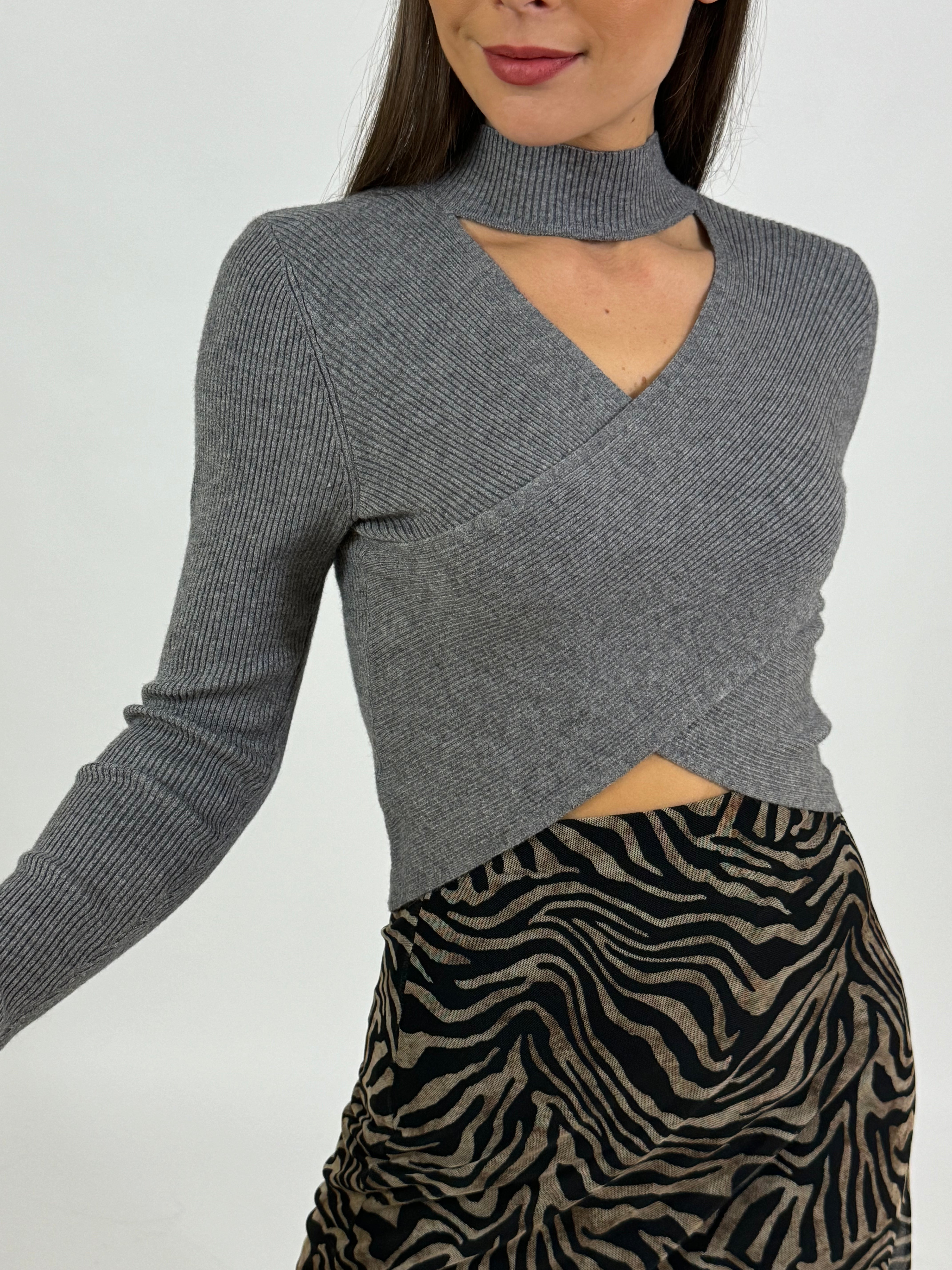 Maglia a costine Kikisix INCROCIO CROP CON COLLARINO