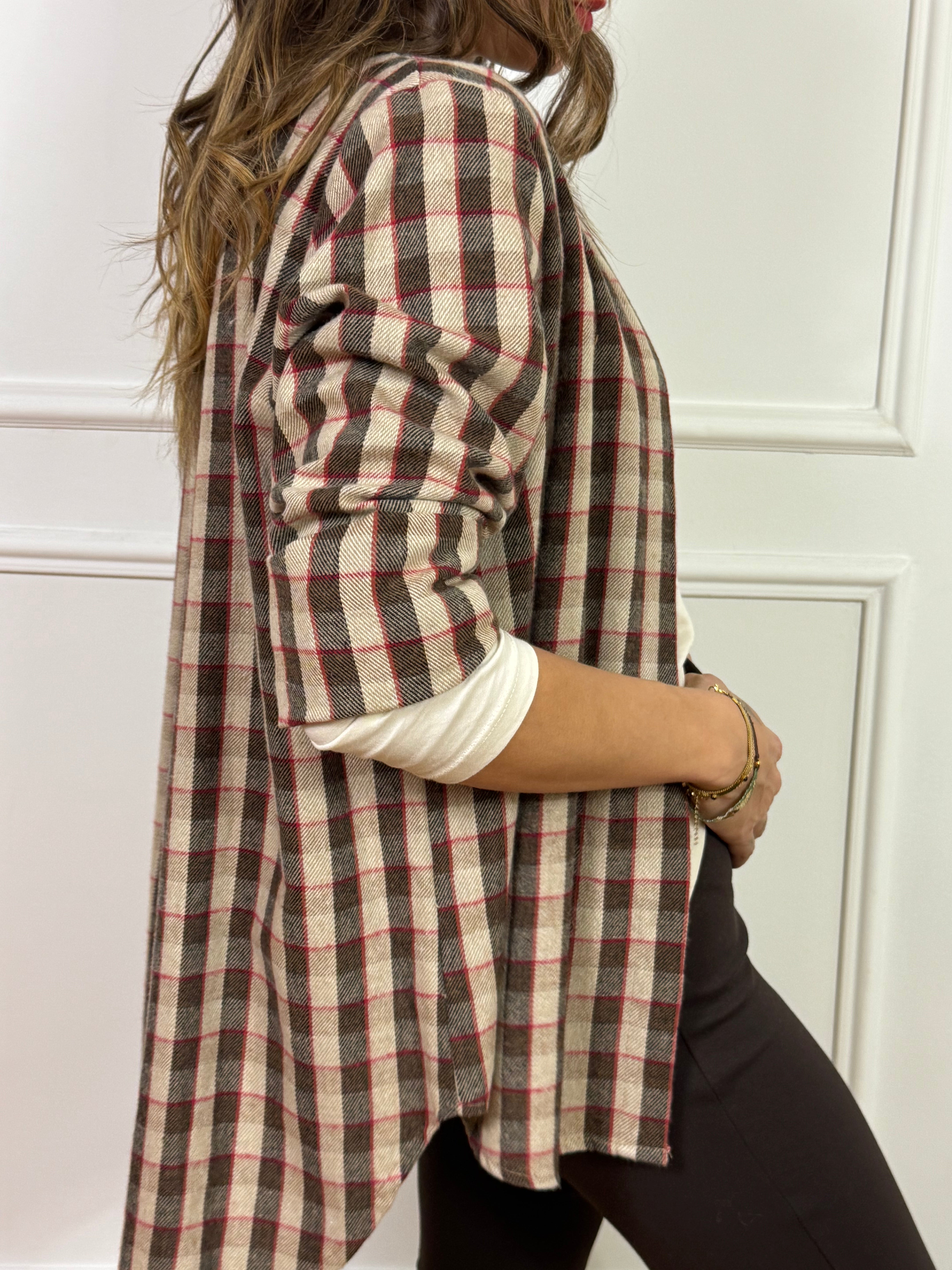 Camicia in flanella leggera HAVE ONE scozzese BEIGE-ROSSO