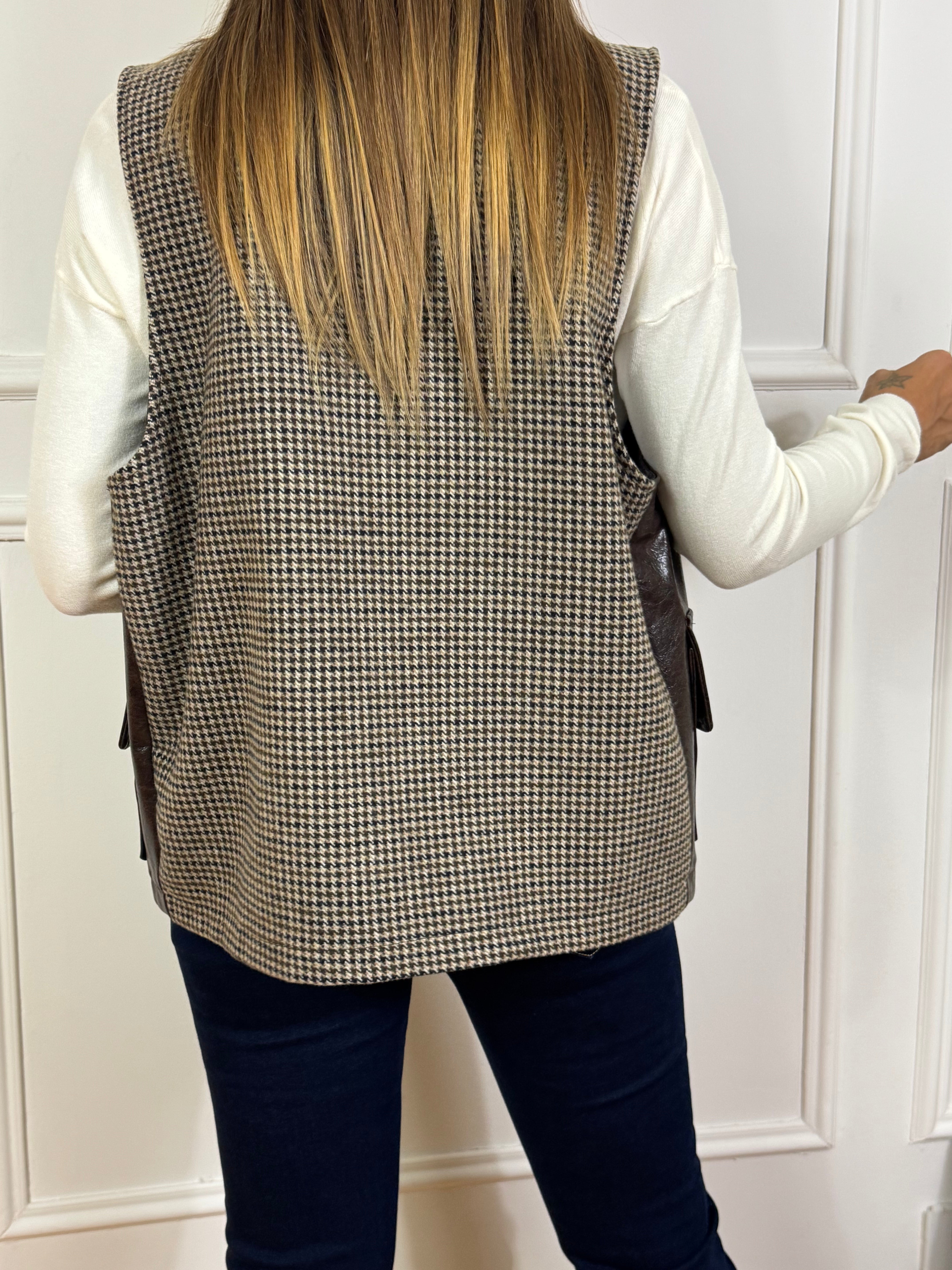 Gilet OVER Victoria ILMH bimateriale ECOPELLE - MICRO PIED-DE-POULE