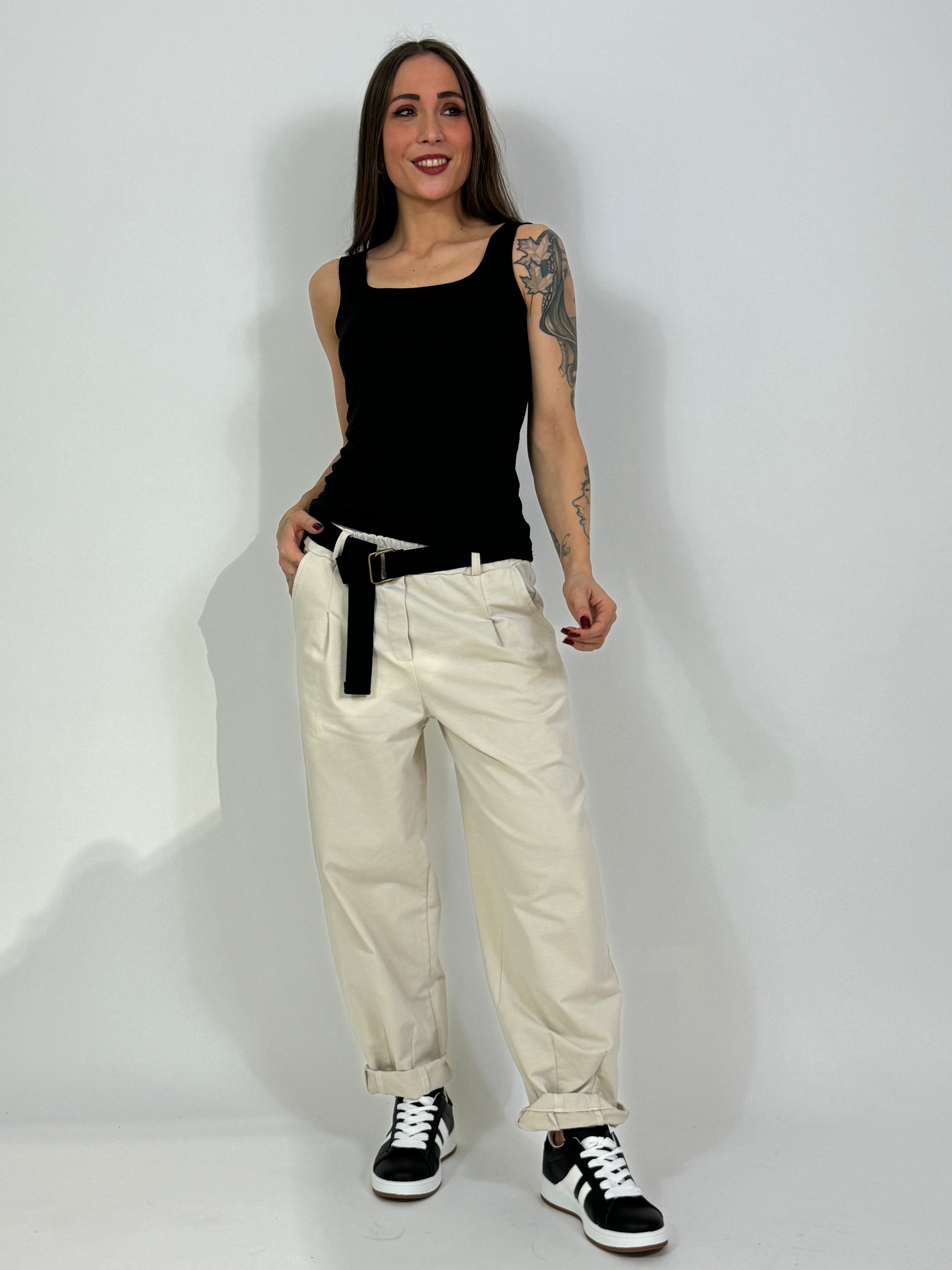 Pantalone in felpa garzata Susy Mix a CAROTA CON CINTURA