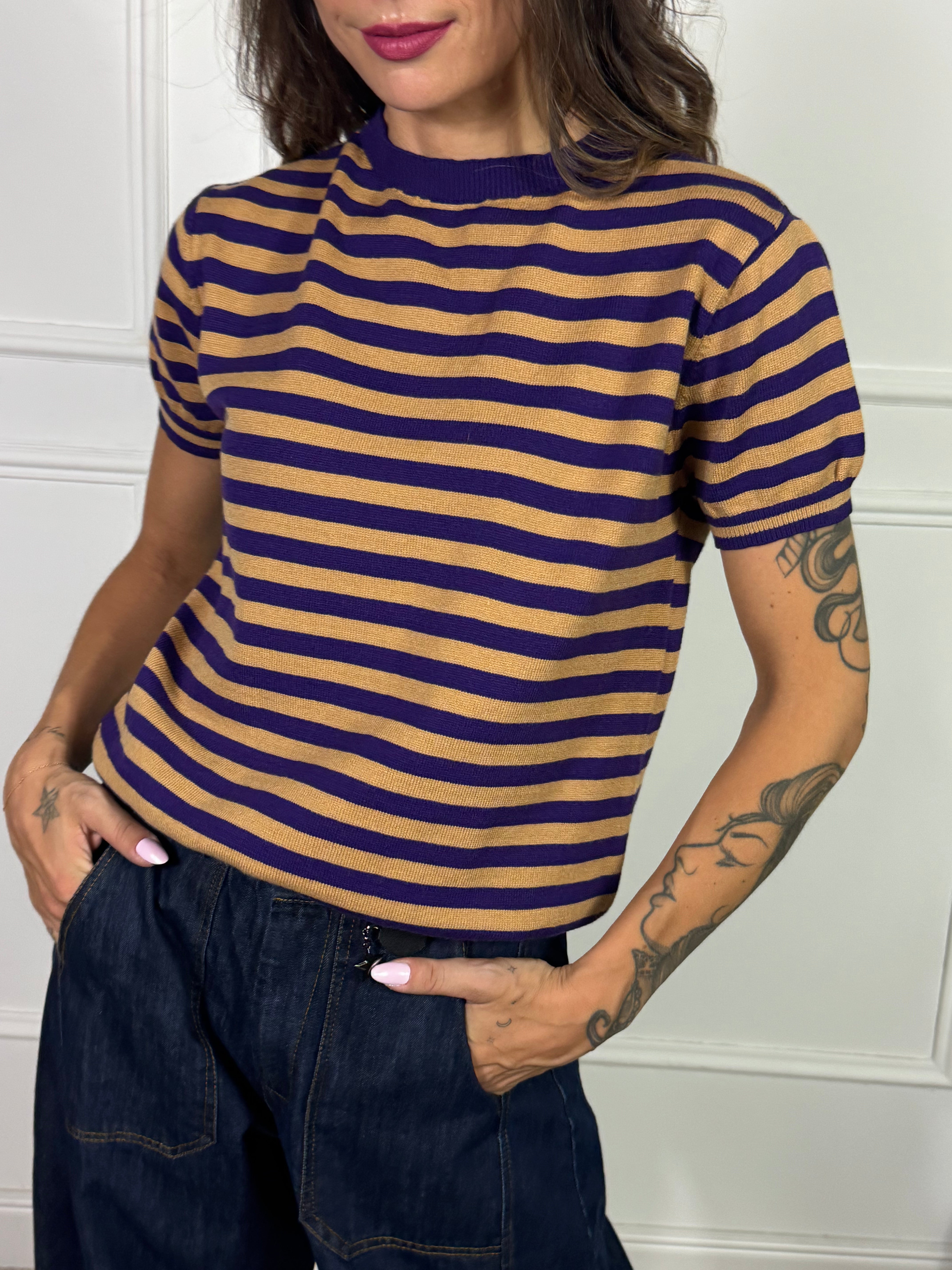 Maglia in maglina Susy Mix scollo tondo manica corta a righe