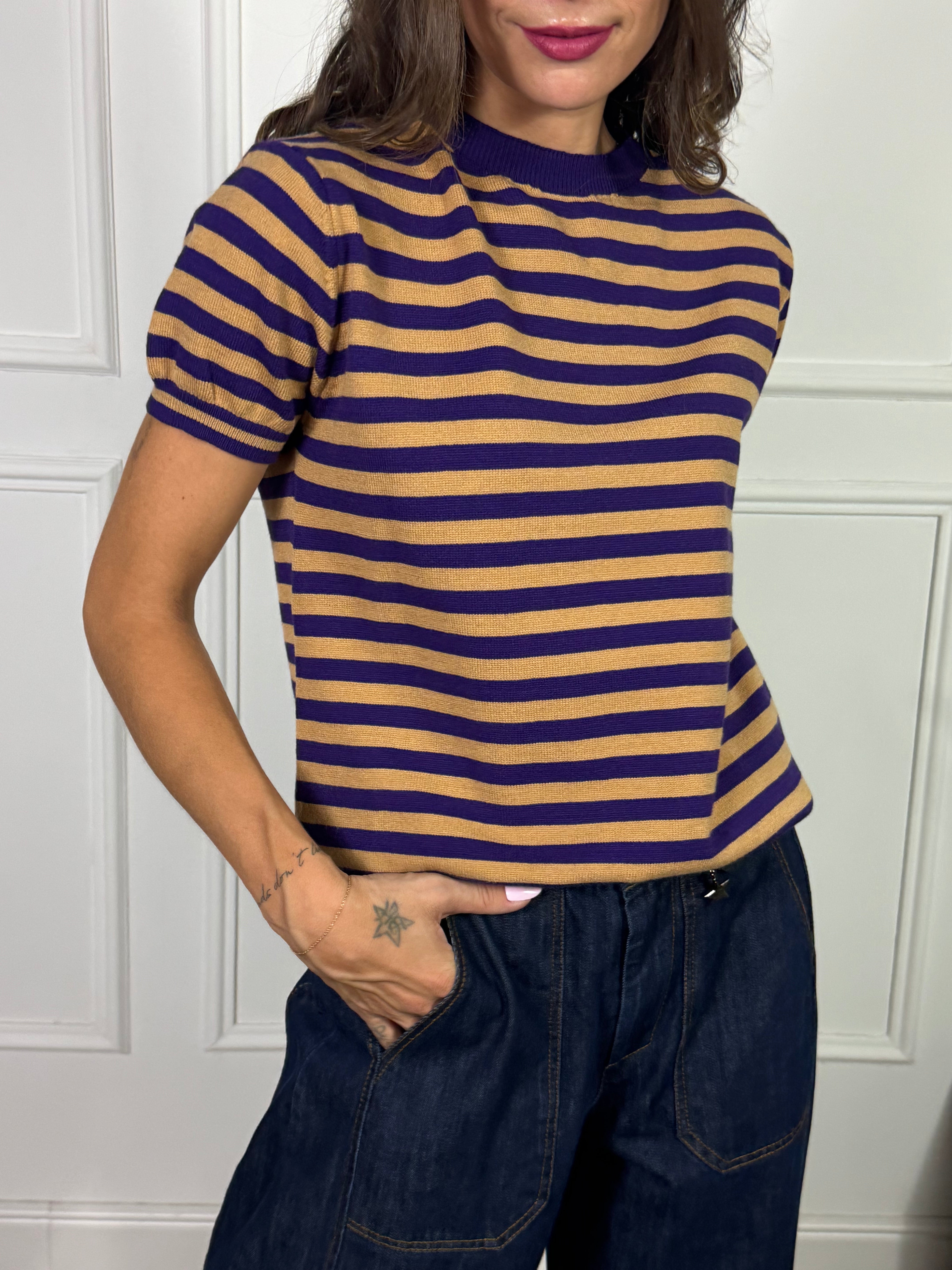Maglia in maglina Susy Mix scollo tondo manica corta a righe
