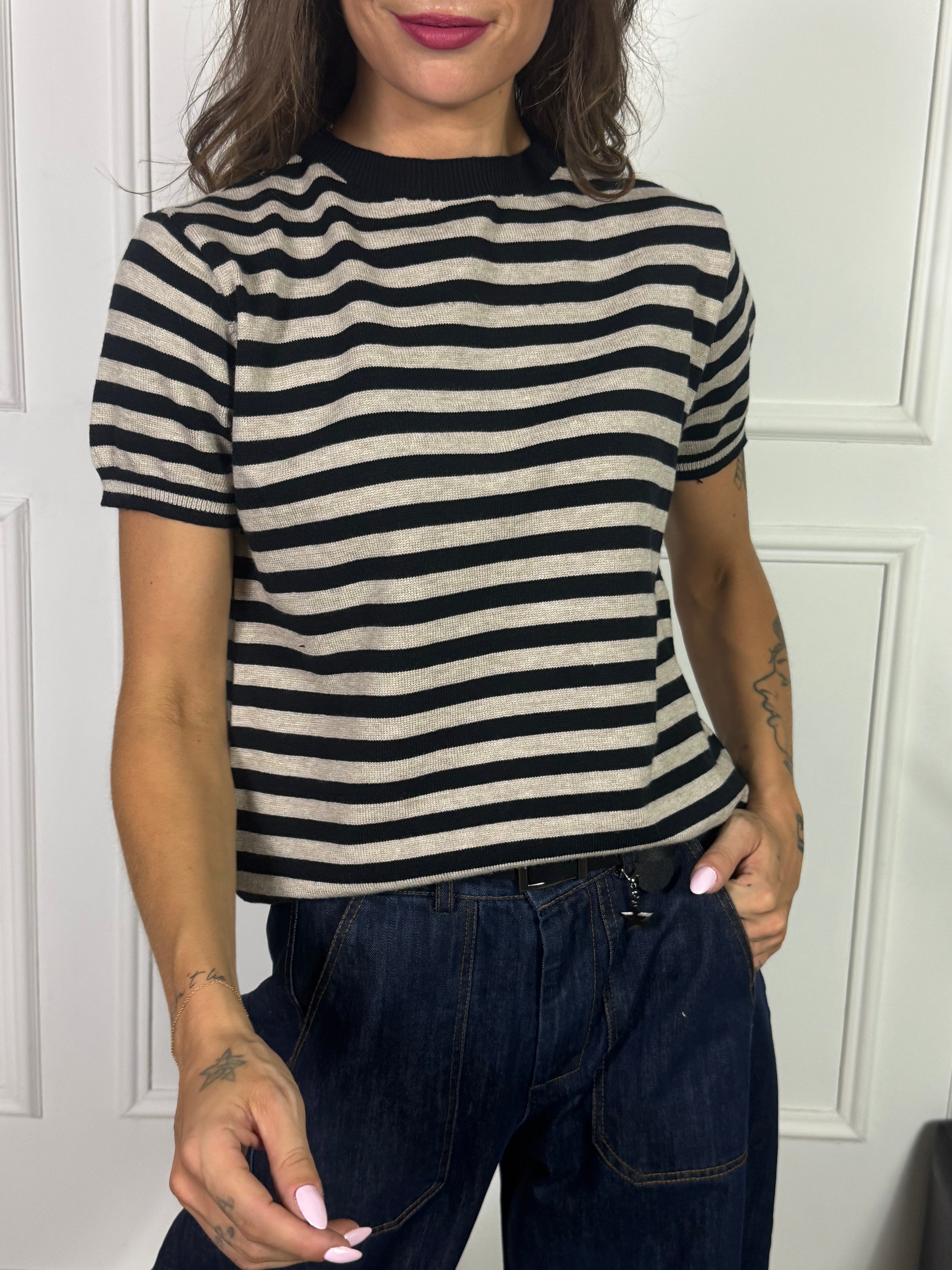 Maglia in maglina Susy Mix scollo tondo manica corta a righe