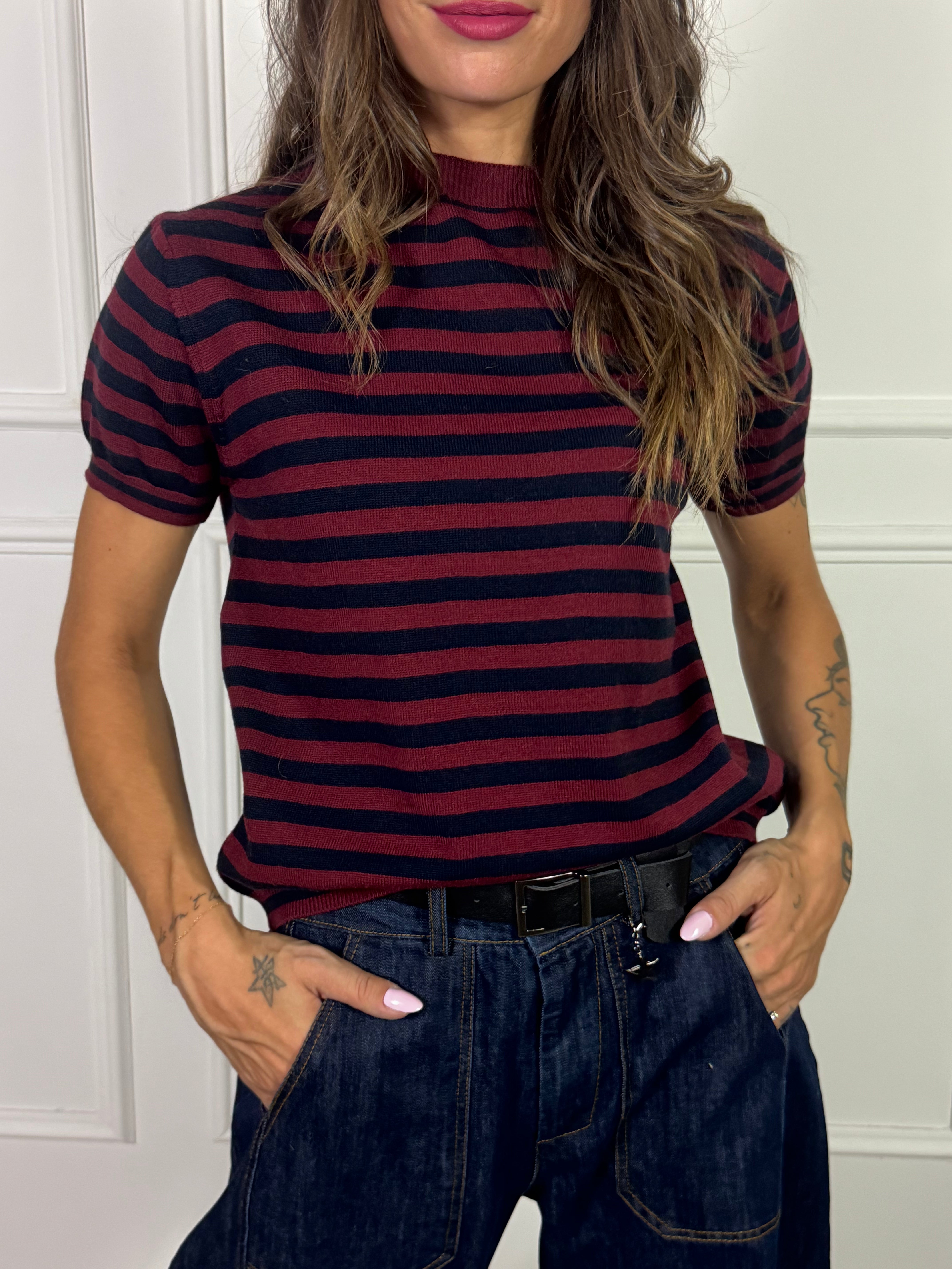 Maglia in maglina Susy Mix scollo tondo manica corta a righe