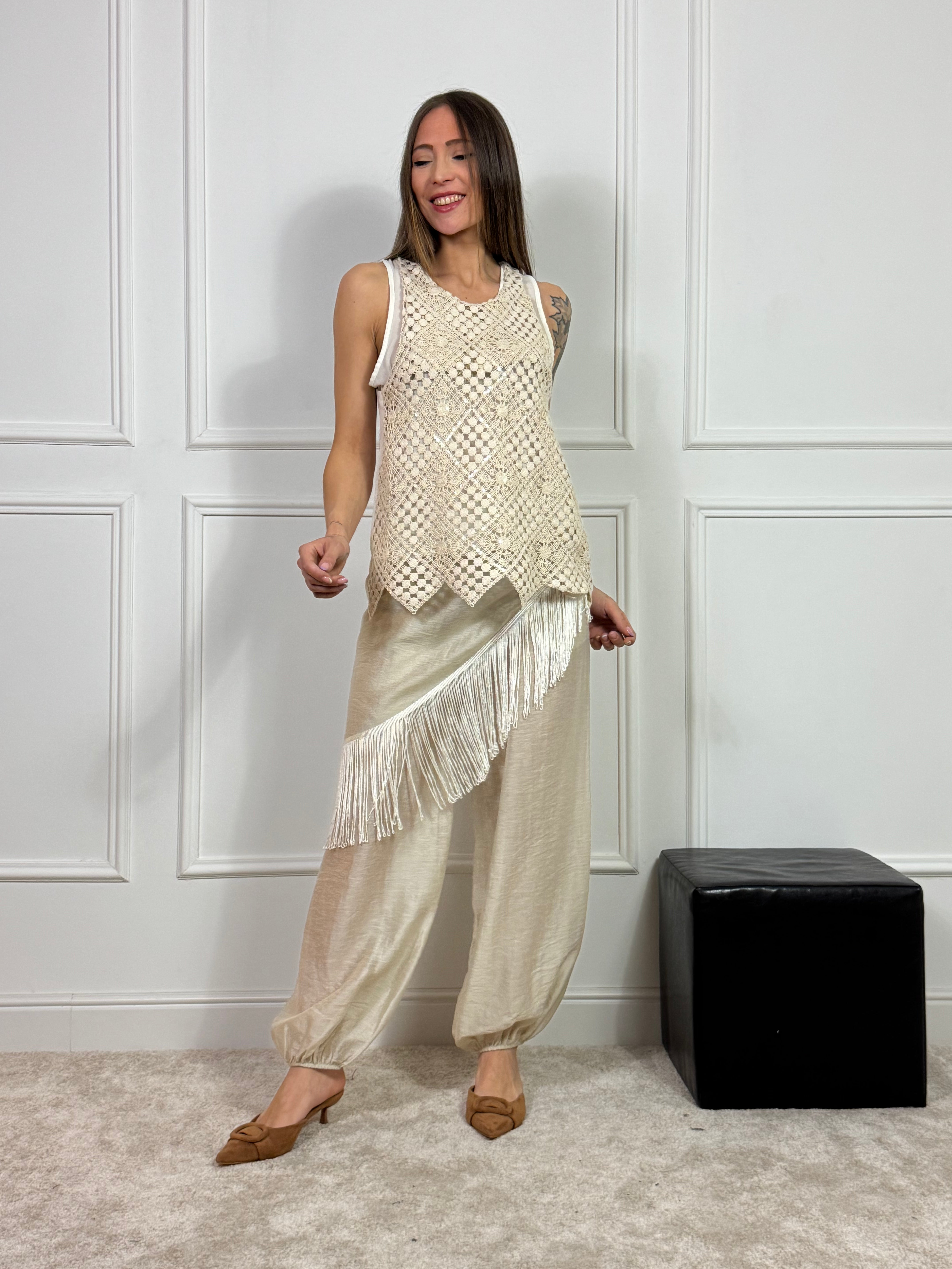 Pantalone Susy Mix effetto pareo con frange