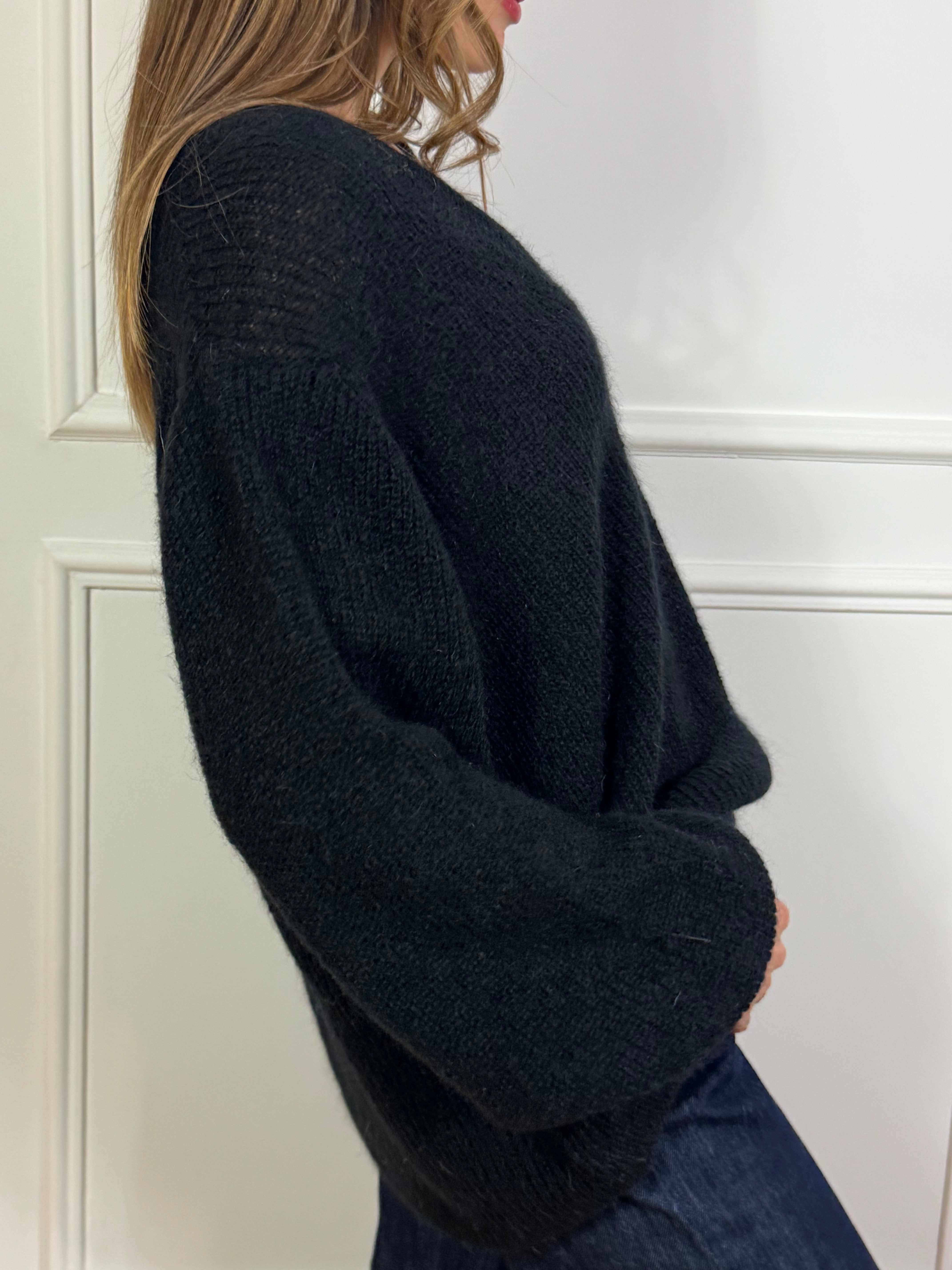 Maglia OVER MISTO MOHAIR Kikisix SCOLLO V manica sbuffo