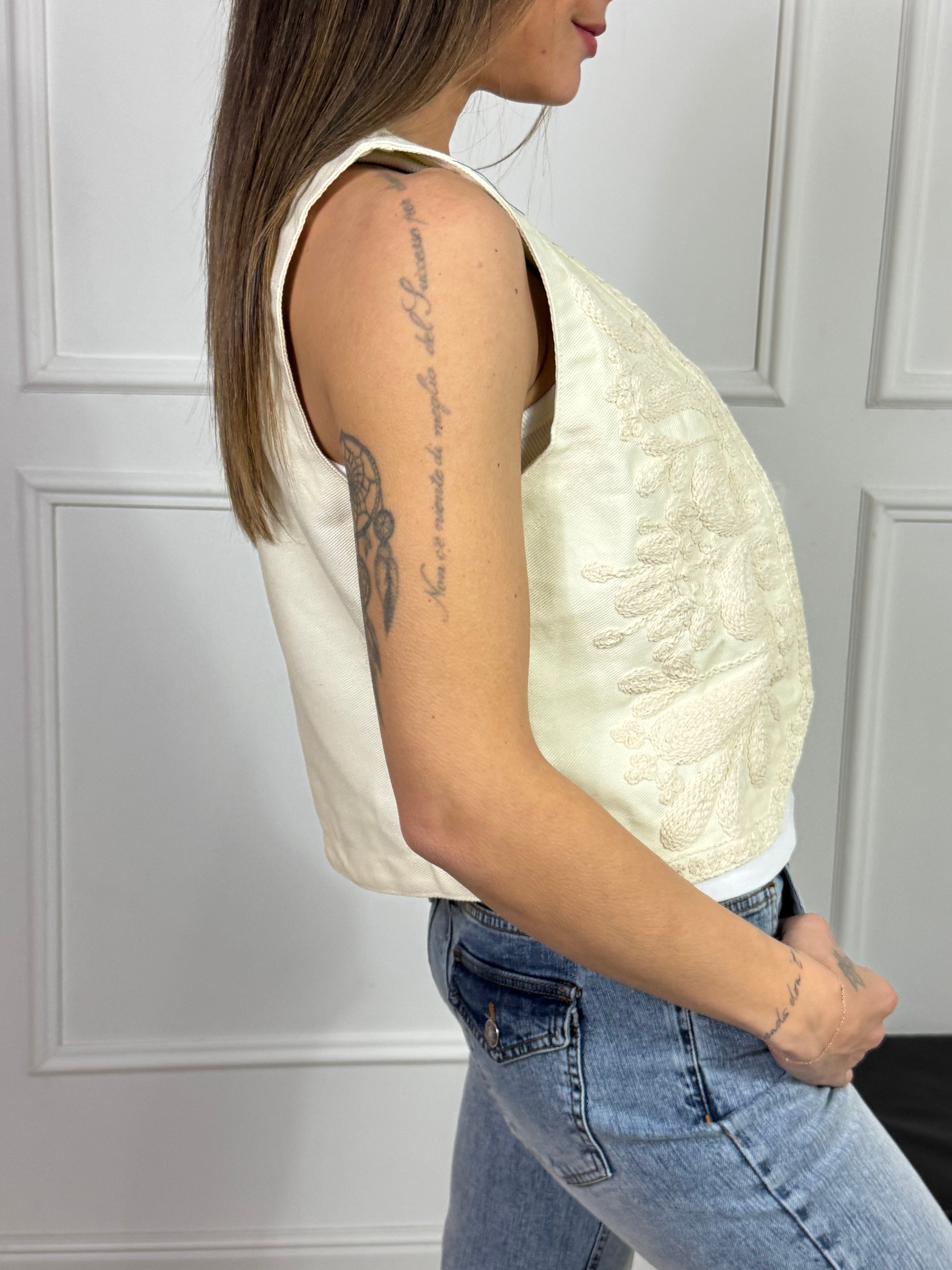 Gilet in tessuto denim Susy Mix con ricamo