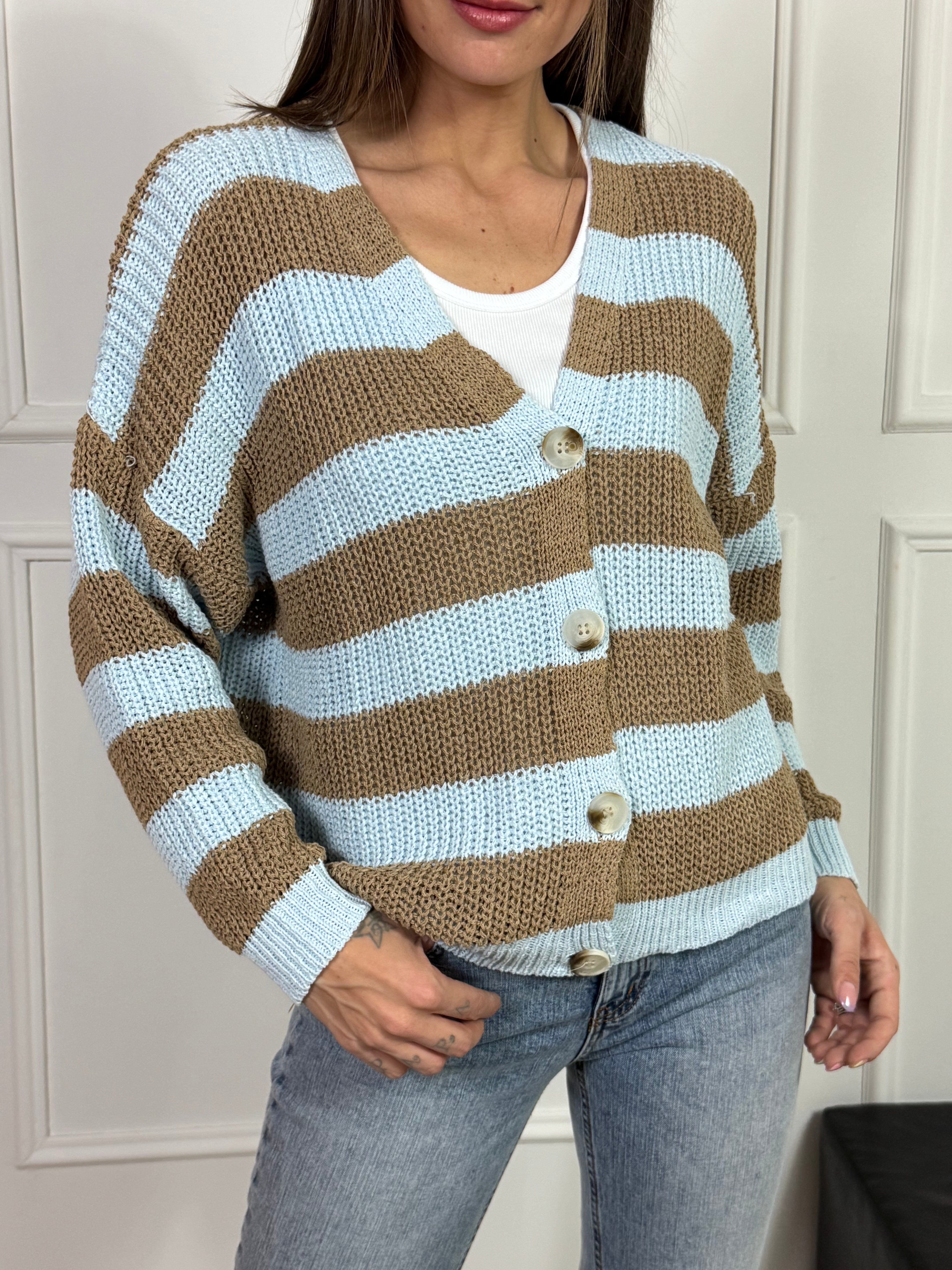 Cardigan con bottoni SUSY MIX fantasia RIGHE