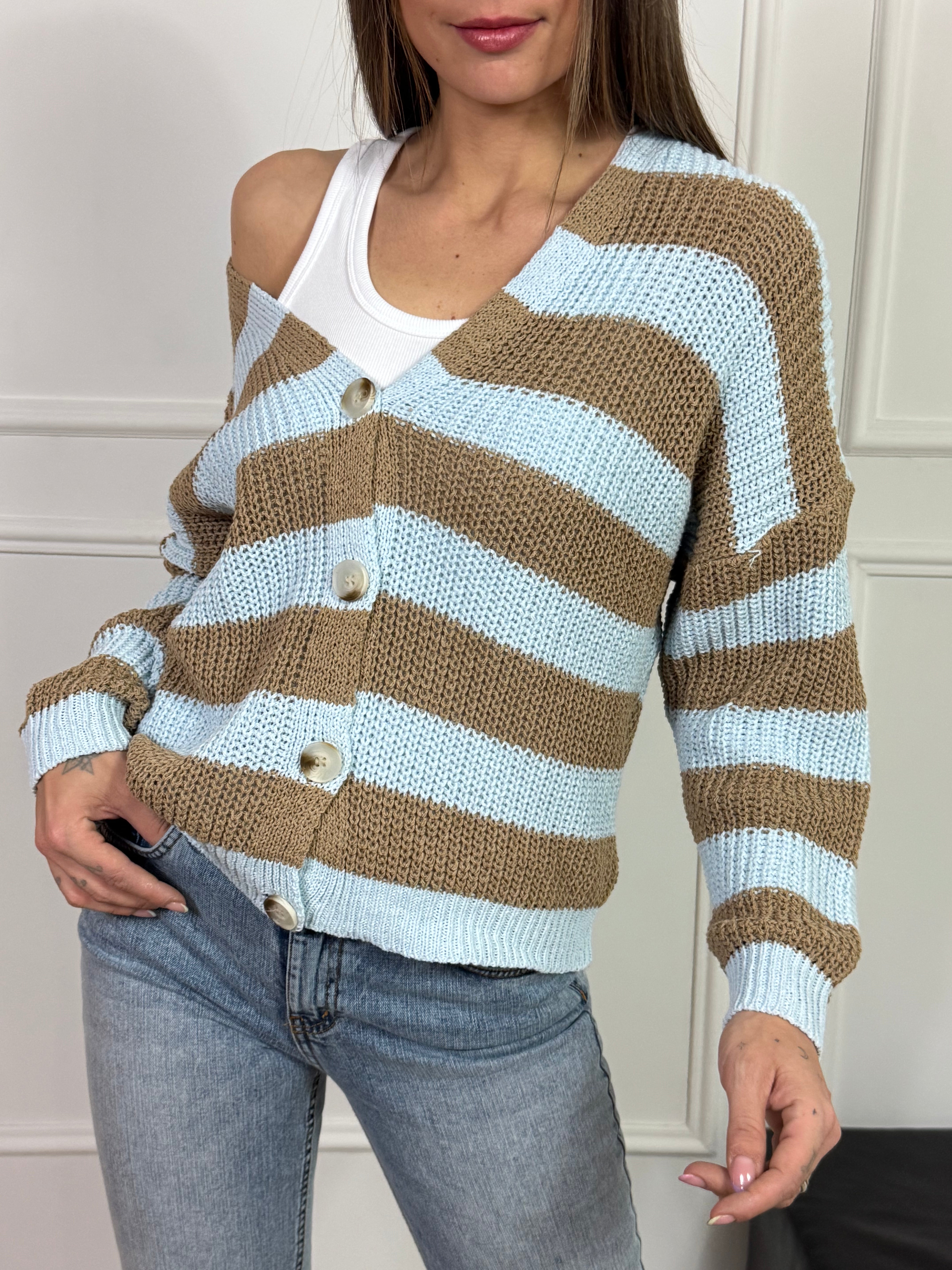 Cardigan con bottoni SUSY MIX fantasia RIGHE