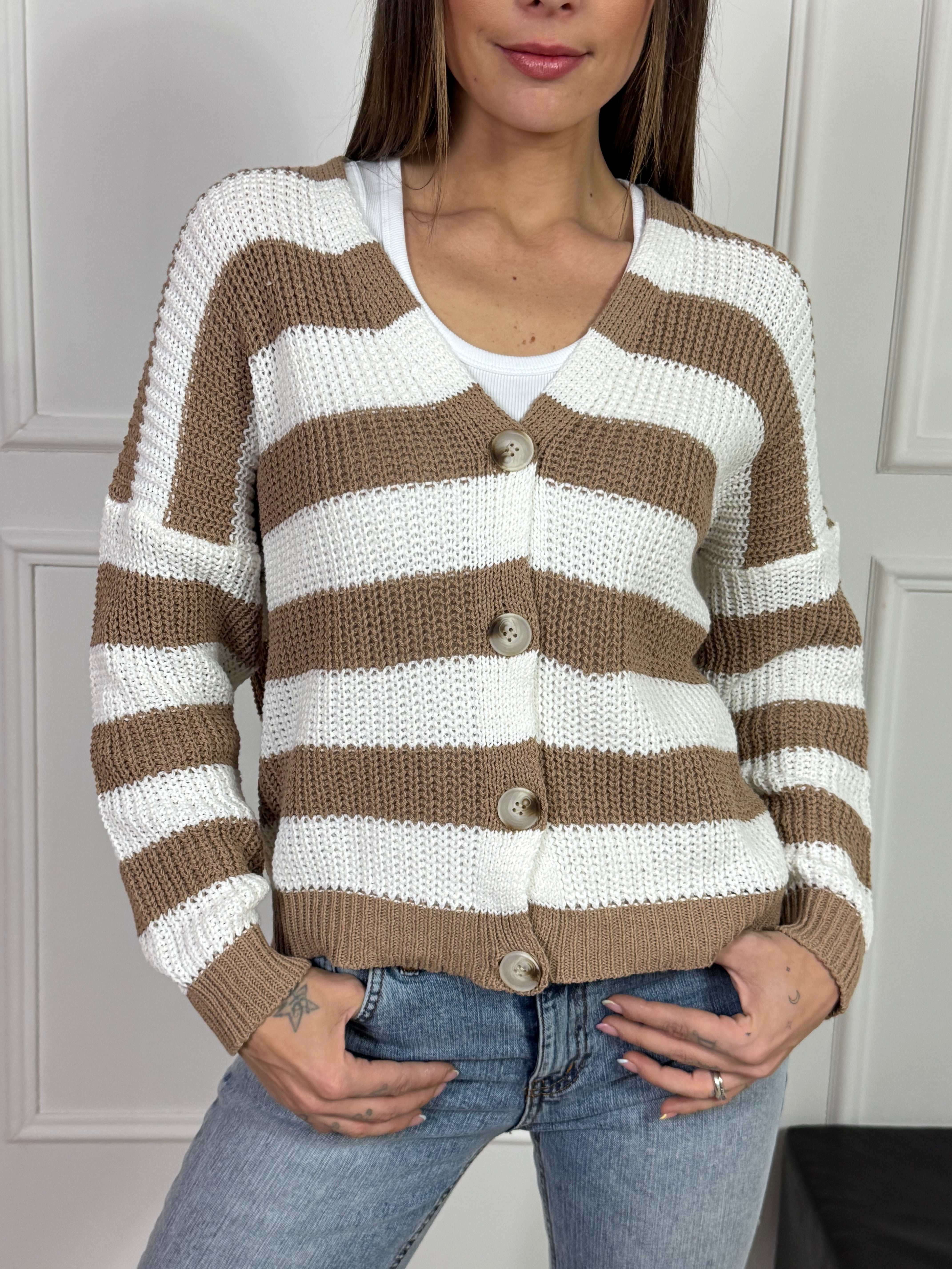 Cardigan con bottoni SUSY MIX fantasia RIGHE