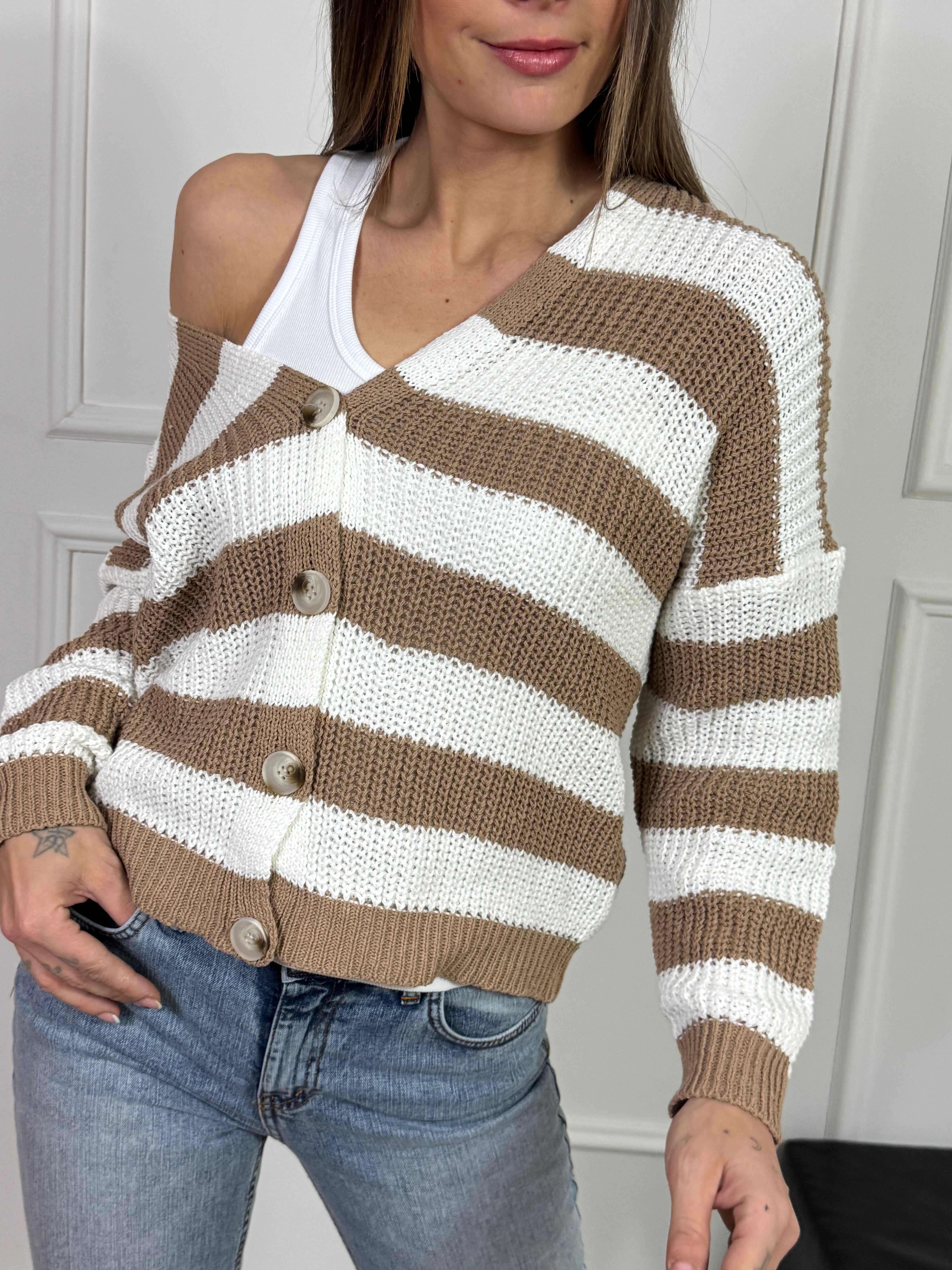 Cardigan con bottoni SUSY MIX fantasia RIGHE