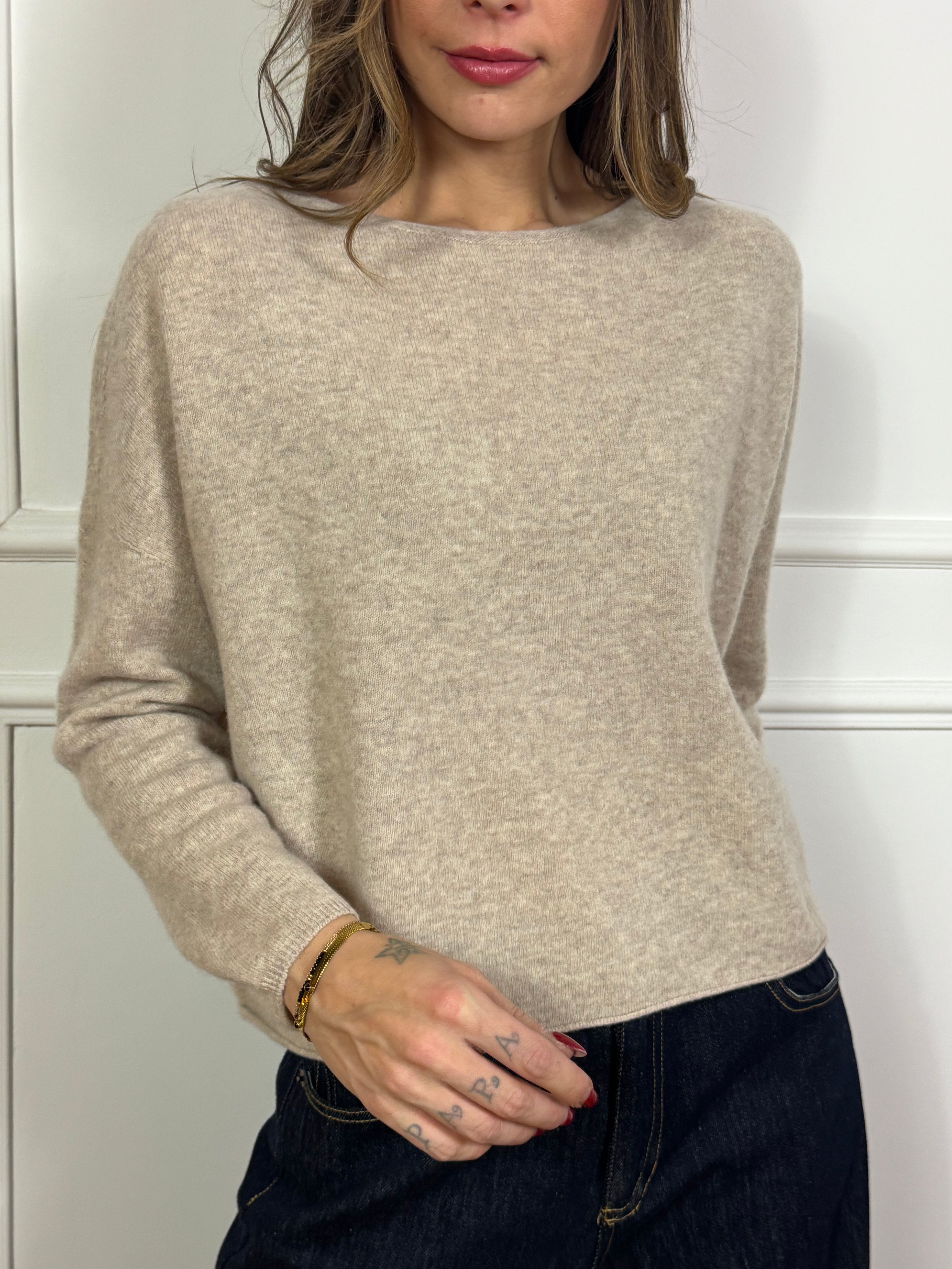 Maglia misto cashmere Kikisix scatolina taglio vivo fondo
