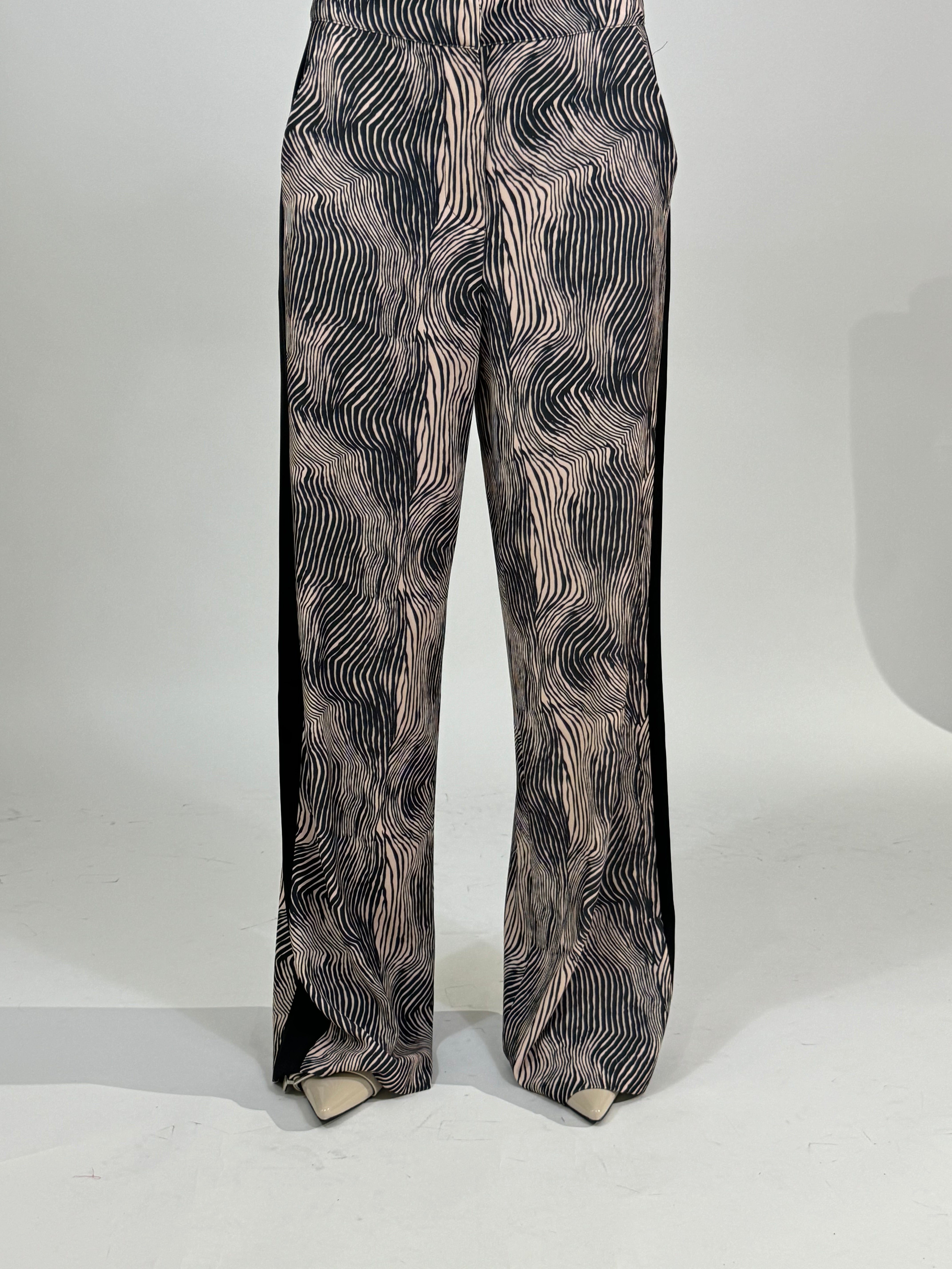 Pantalone Susy Mix fantasia zebrata beige-nero con banda laterale nera