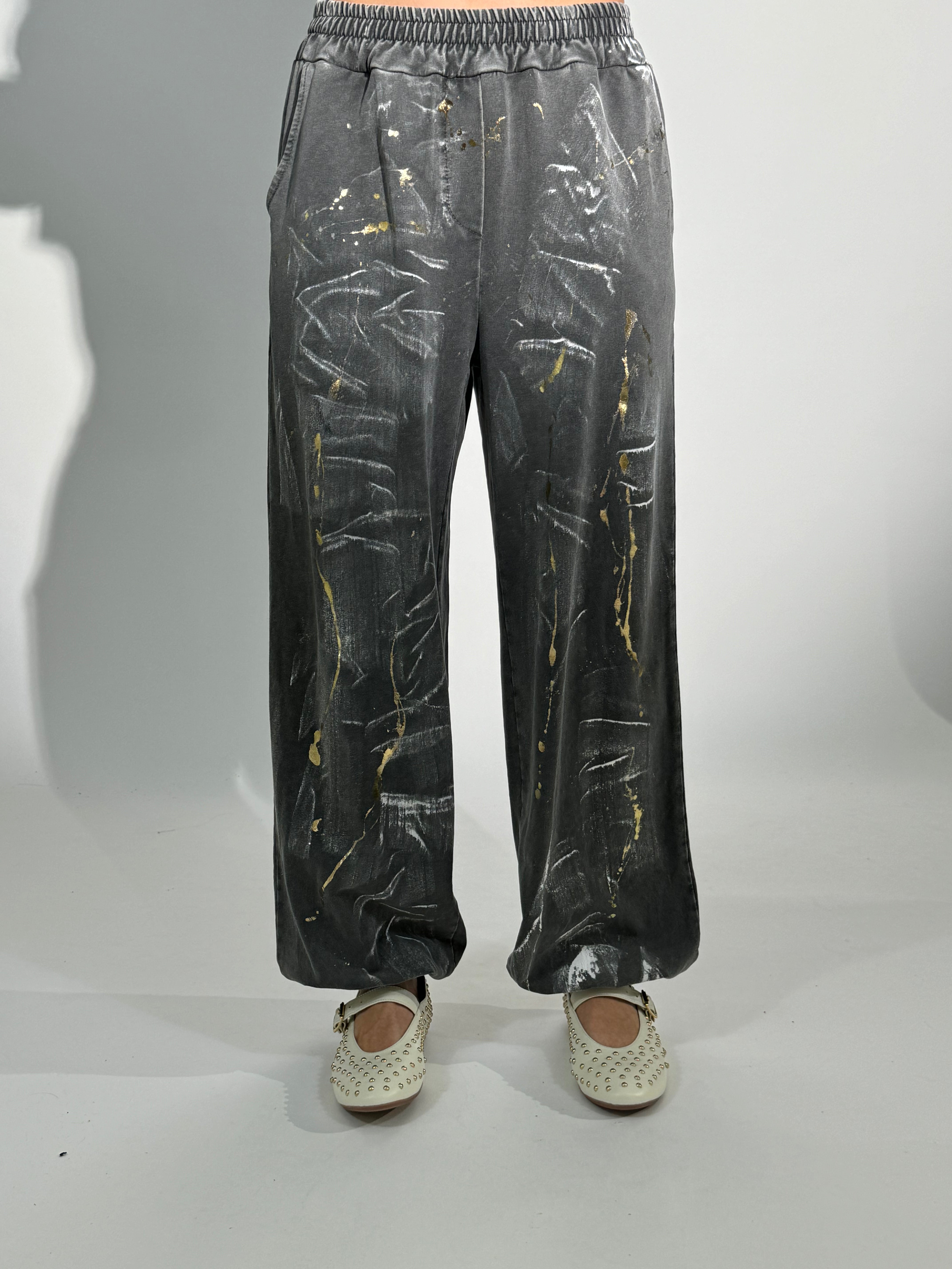 Pantalone di felpa garzata Victoria ILMH effetto vintage delavè SPALMATURA ORO