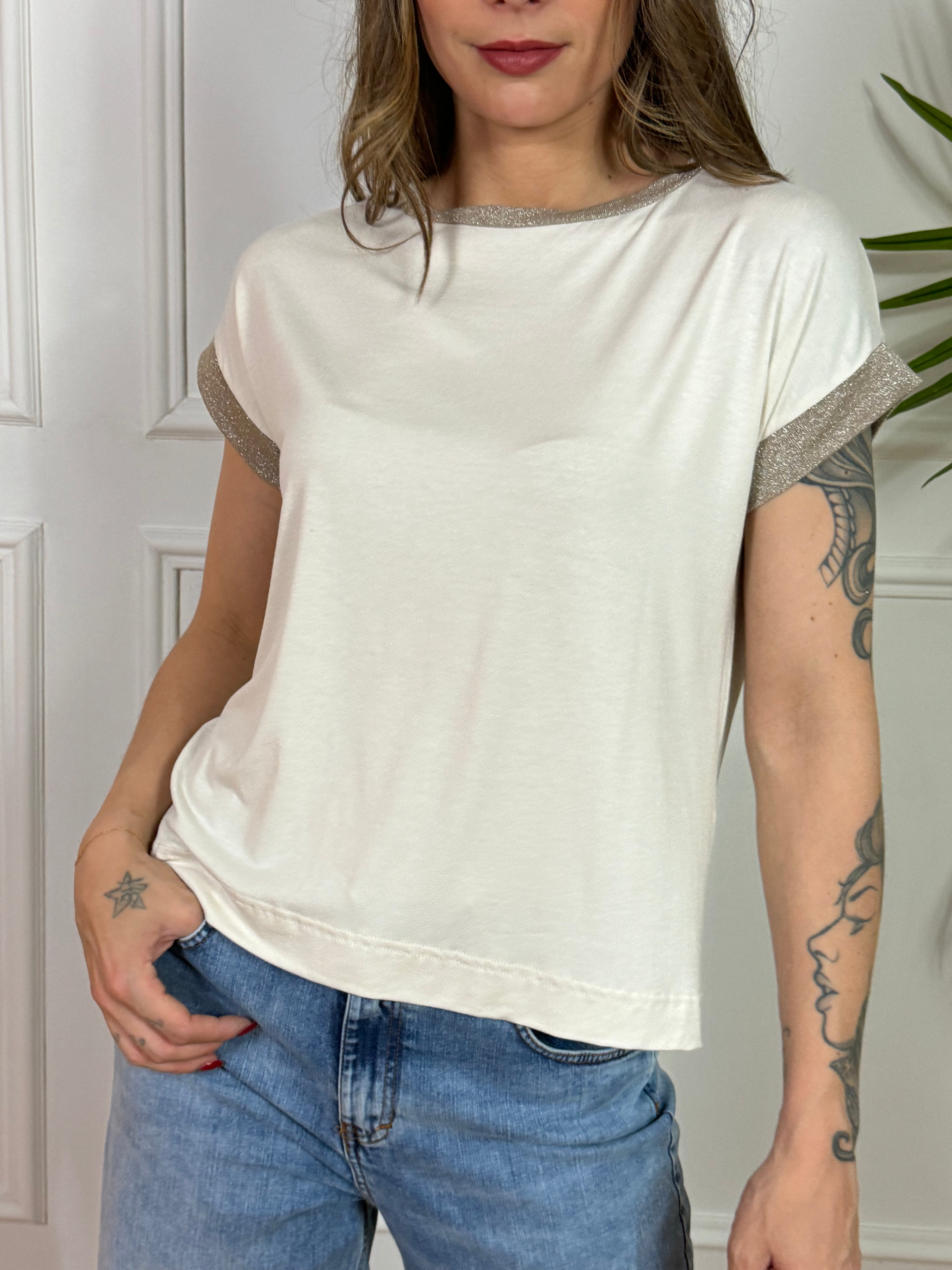 Maglia in viscosa elasticizzata Susy Mix con bordi lurex