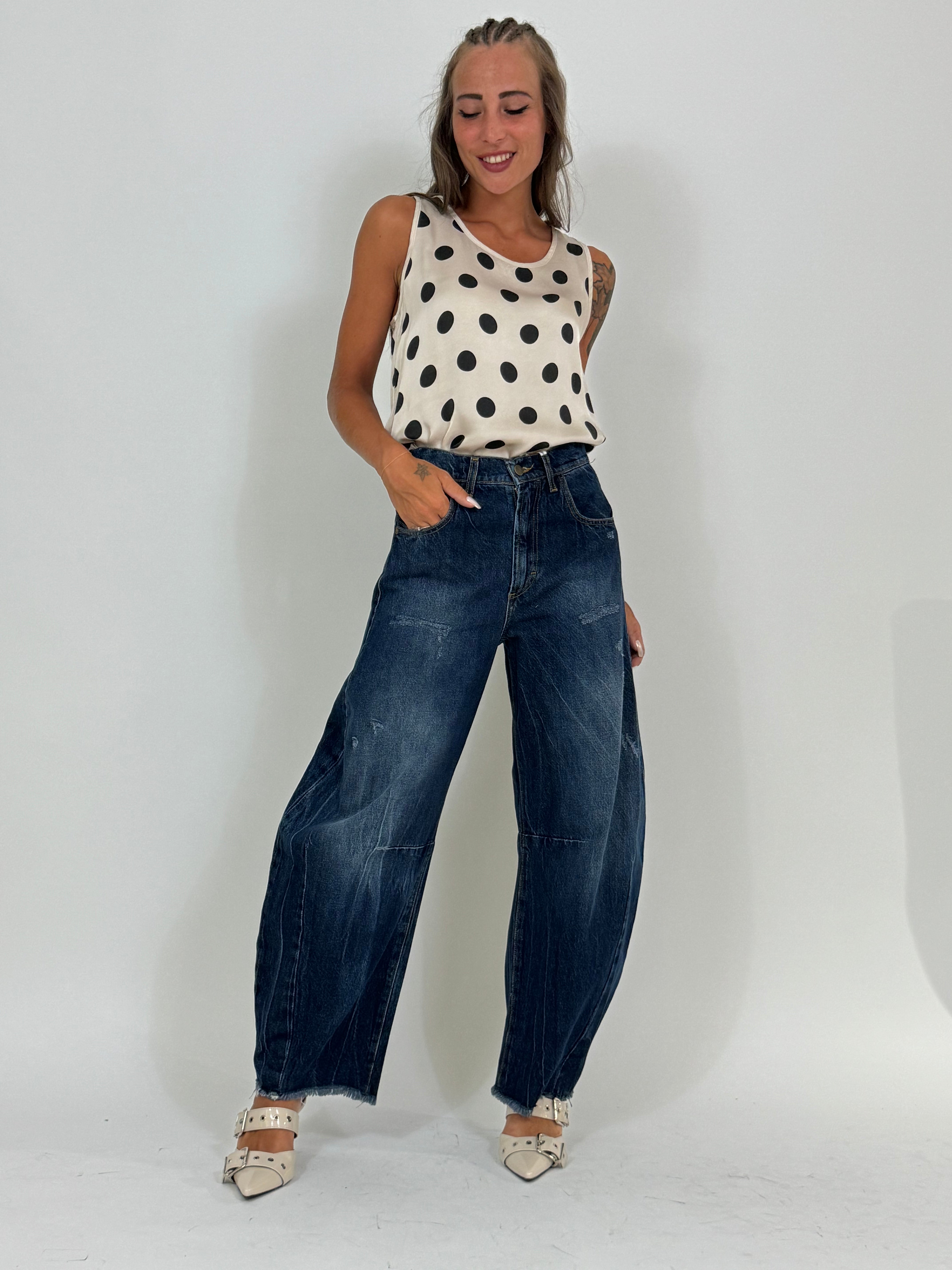 Jeans Susy Mix denim scuro a carota effetto rovinato