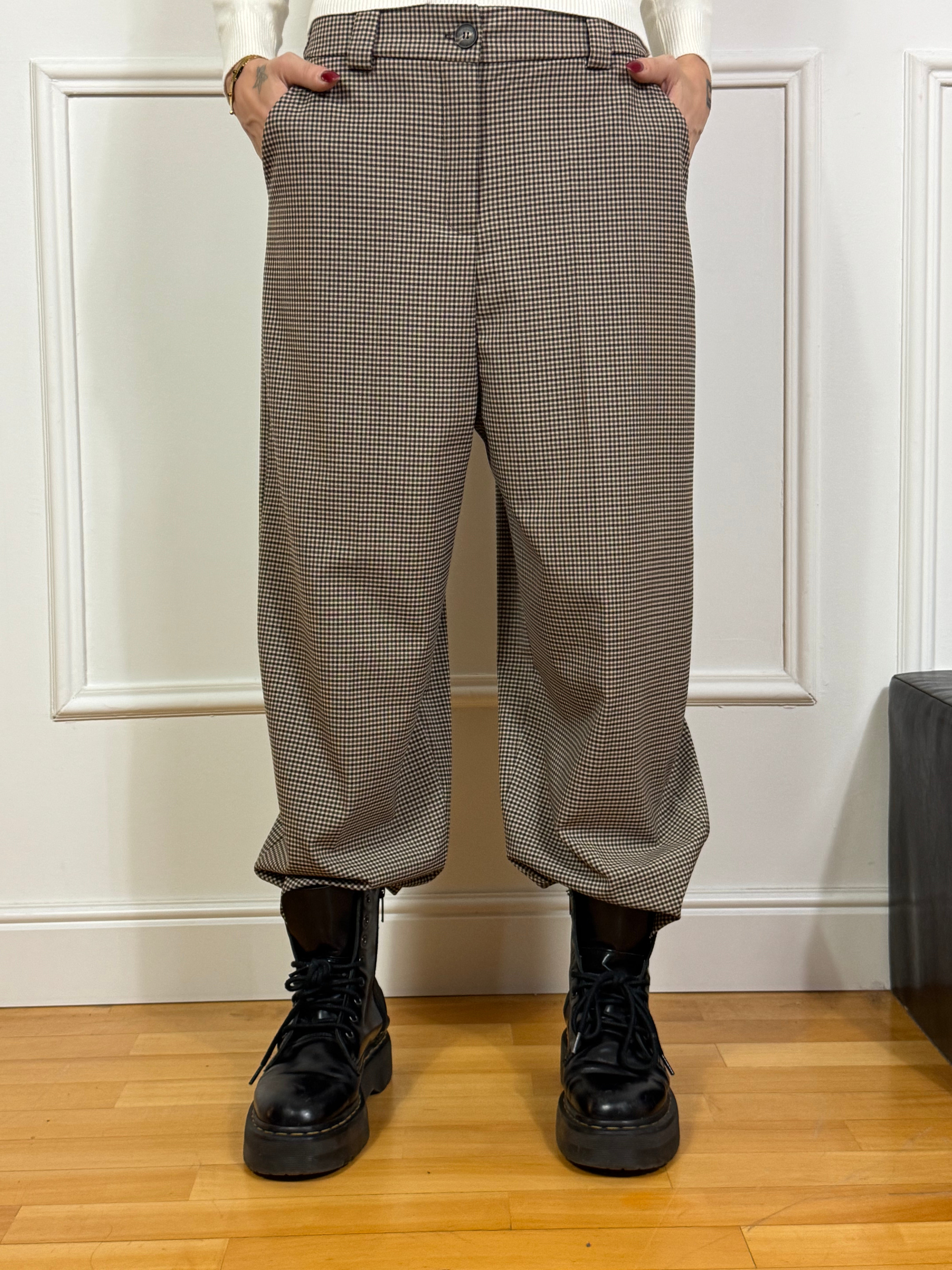 Pantalone Susy Mix balloon fantasia vichy beige-moro